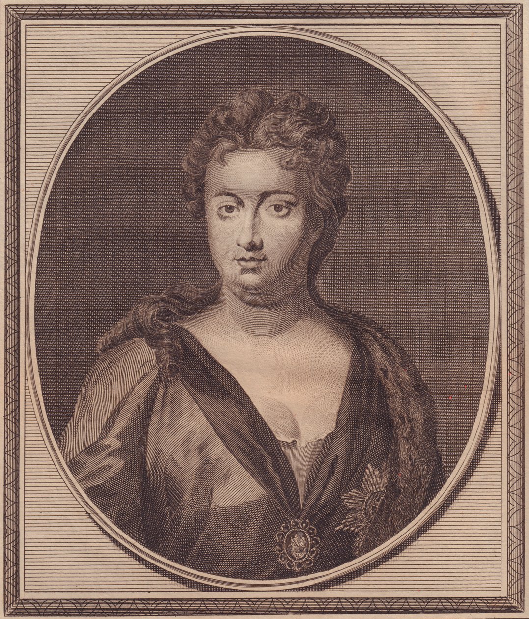 Porträt von Anne Stuart, Königin von Großbritannien (1665-1714), Kupferstich von John Goldar (1729-1795) nach einem Gemälde von G. Kneller von Unbekannt Unbekannt