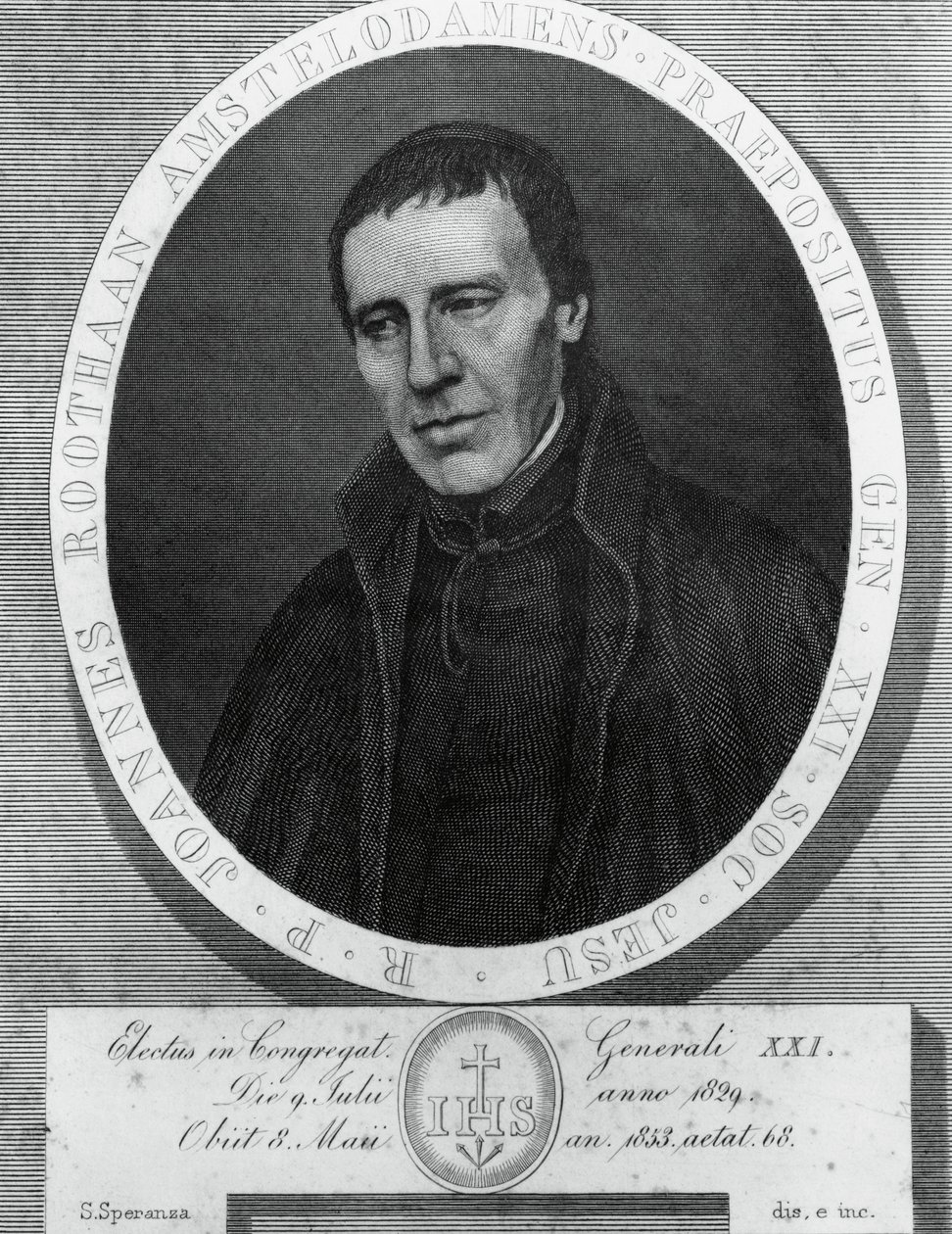 Porträt von Jan Philipp Roothaan, Zeichnung und Gravur von Serafino Speranza nach einem Gemälde von Frans Quartier von Unbekannt Unbekannt