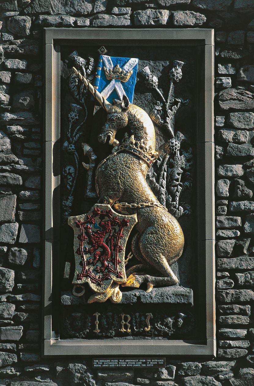 Einhorn, heraldisches Wappen an der Fassade des Holyrood-Palastes, Edinburgh, Schottland, Vereinigtes Königreich von Unbekannt Unbekannt