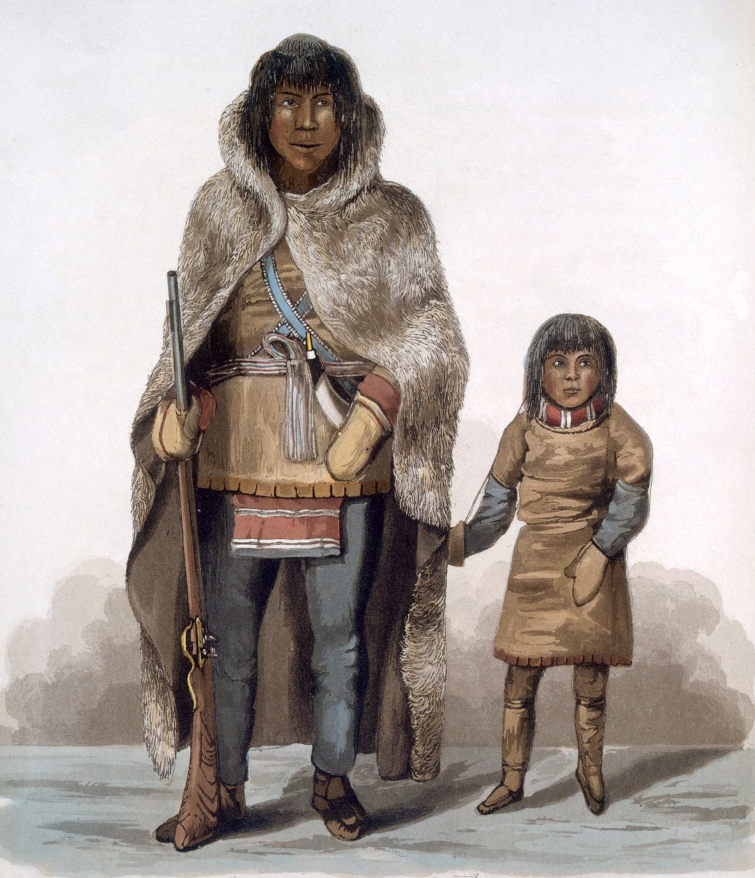 Porträt von Akaitcho und seinem Sohn, 1824 von Lieutenant Hood