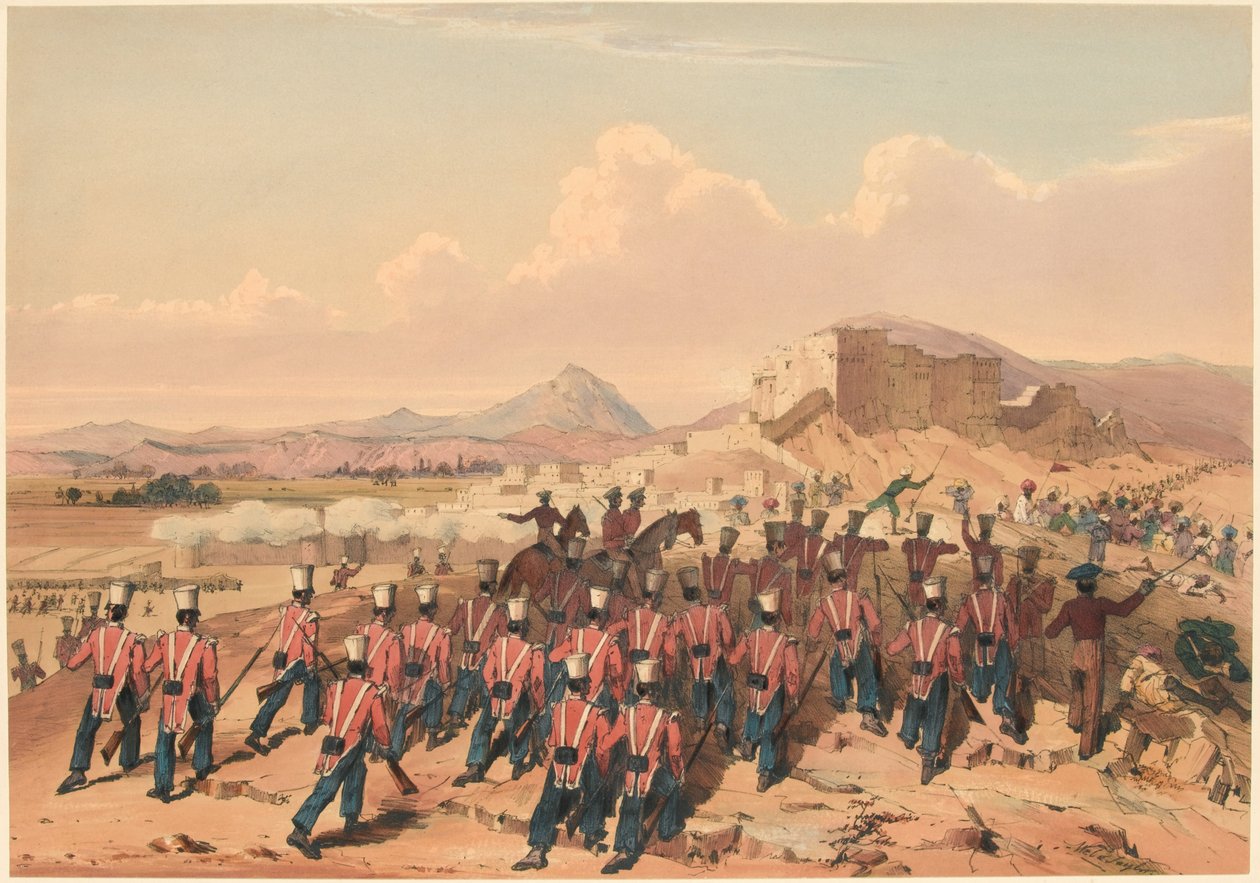 Sturm auf Khelat. Das 17. Regiment nimmt die Höhen (Farblitho) von Lieutenant Thomas (after) Wingate