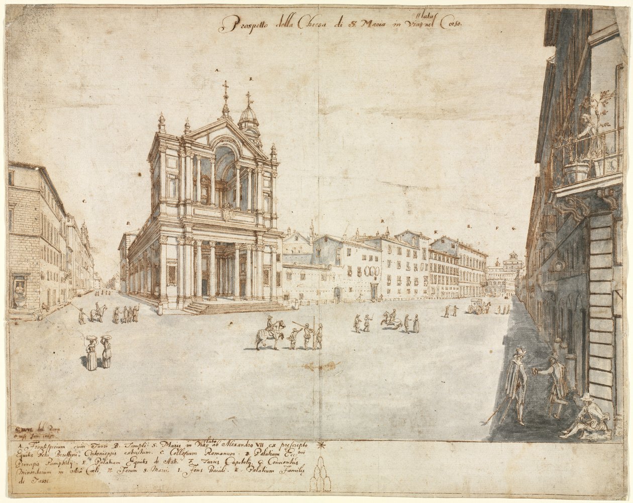 Achtzehn Ansichten von Rom: Santa Maria in Via Lata, 1665 von Lievin Cruyl
