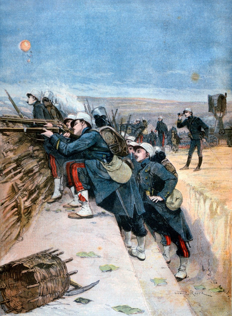 Französische Soldaten bei Schützengrabenmanövern, 1894 von Lionel Noel Royer