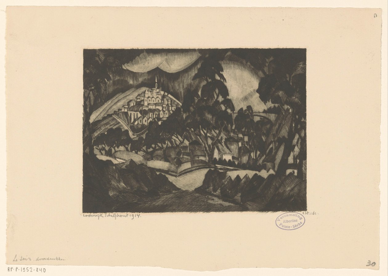 Hügellandschaft mit Bäumen und Bebauung von Lodewijk Schelfhout (signed by artist)