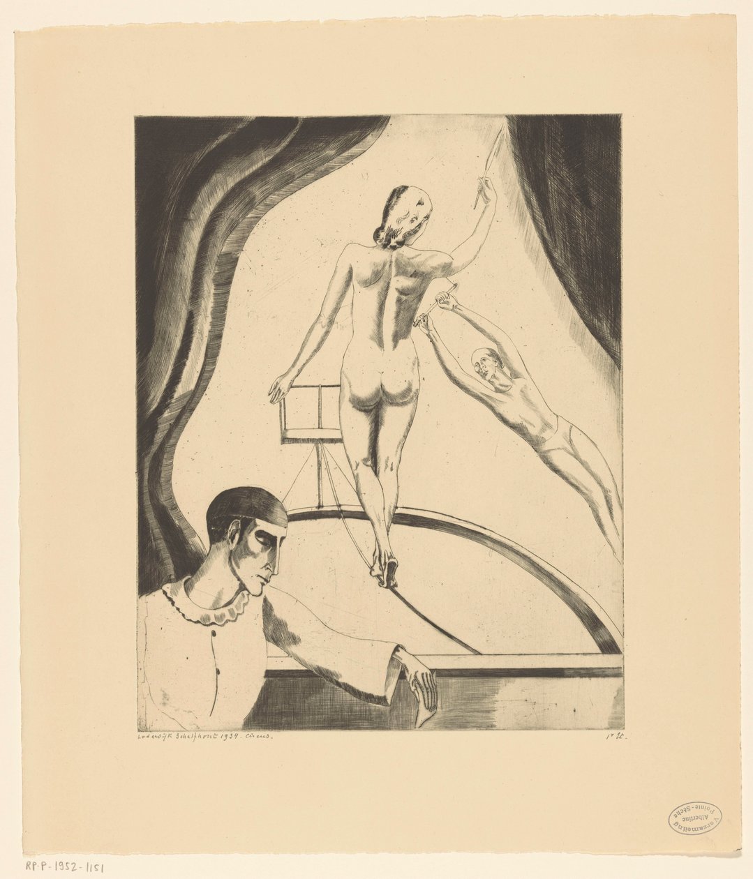 Seiltänzerin, Trapezkünstler und Pierrot von Lodewijk Schelfhout (signed by artist)