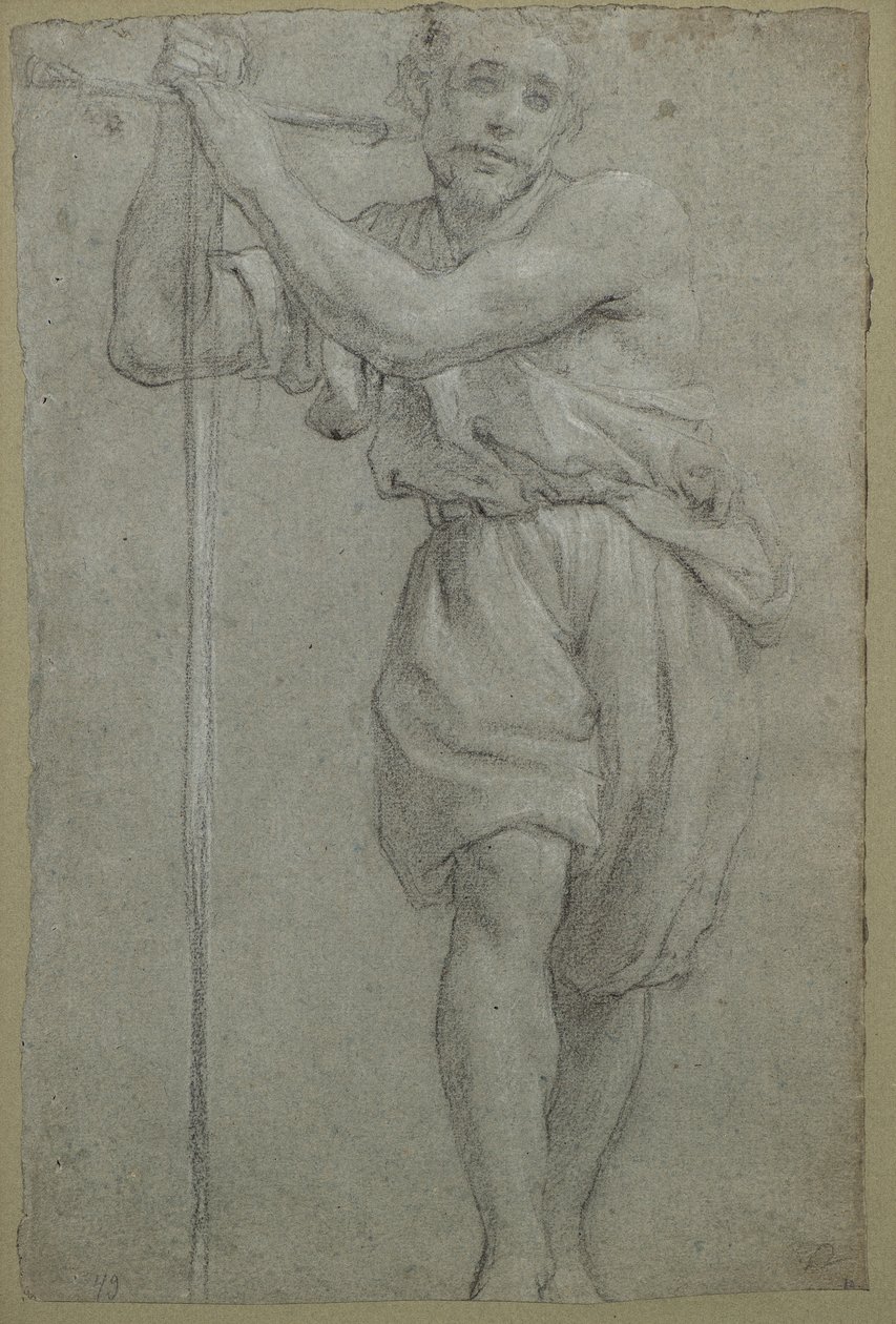 Ein Mann, der sich auf ein Holzkreuz lehnt von Lodovico (attr. to) Carracci