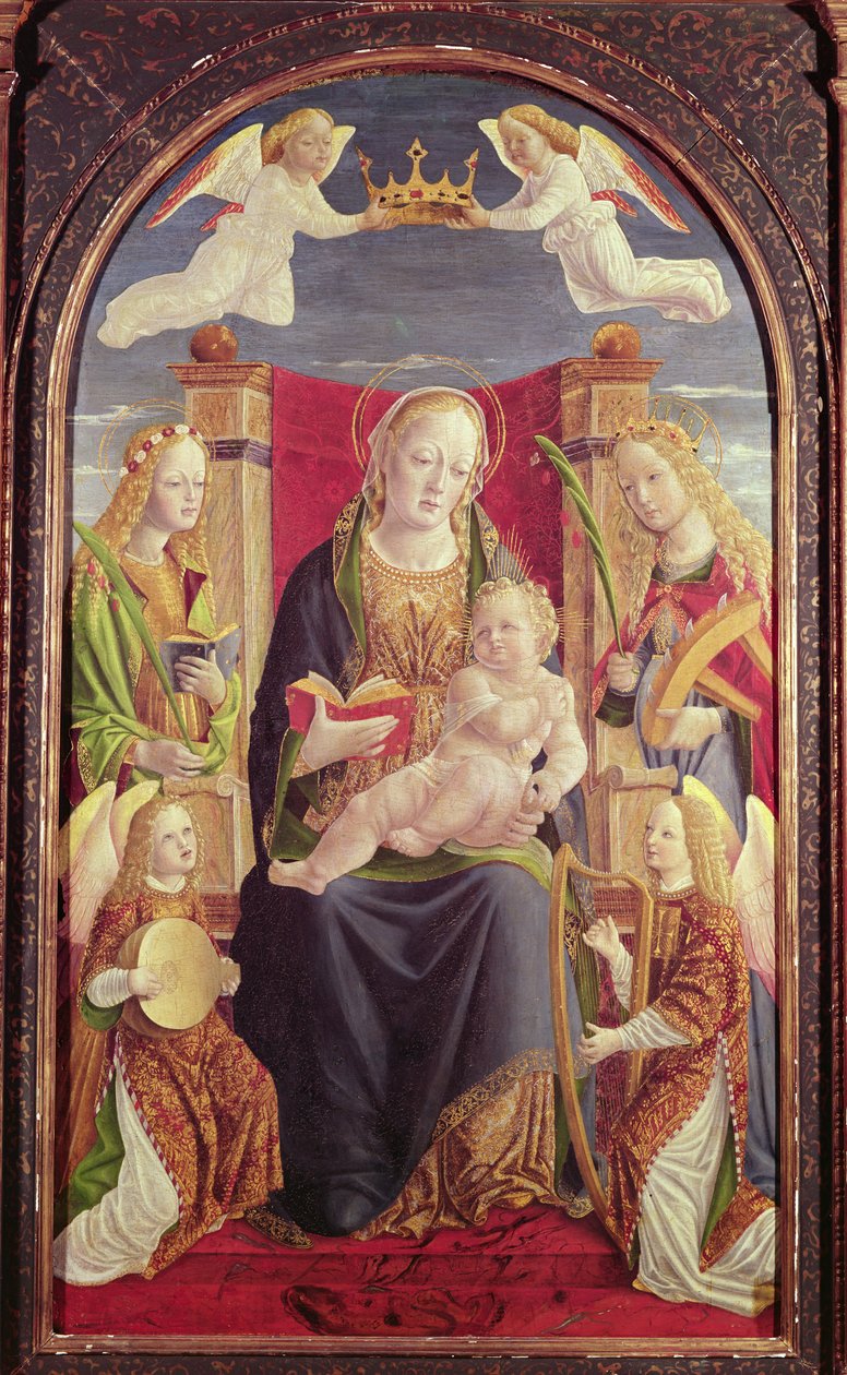 Madonna und Kind mit Engelmusikern, um 1490-1500 von Lombard School