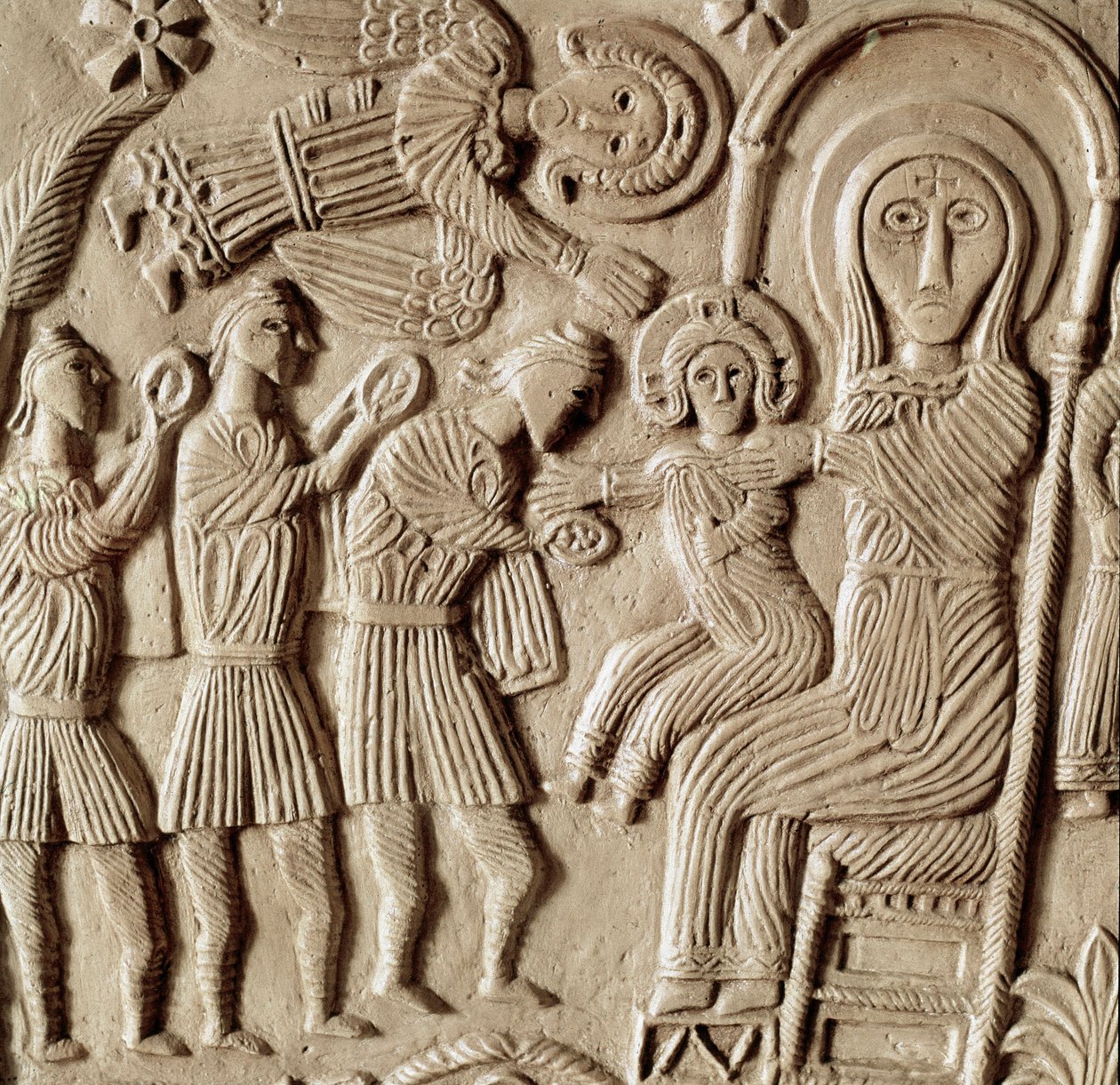 Archäologie des Mittelalters: Anbetung der Heiligen Drei Könige, Relief des Altars von Herzog Rachis von Lombard School