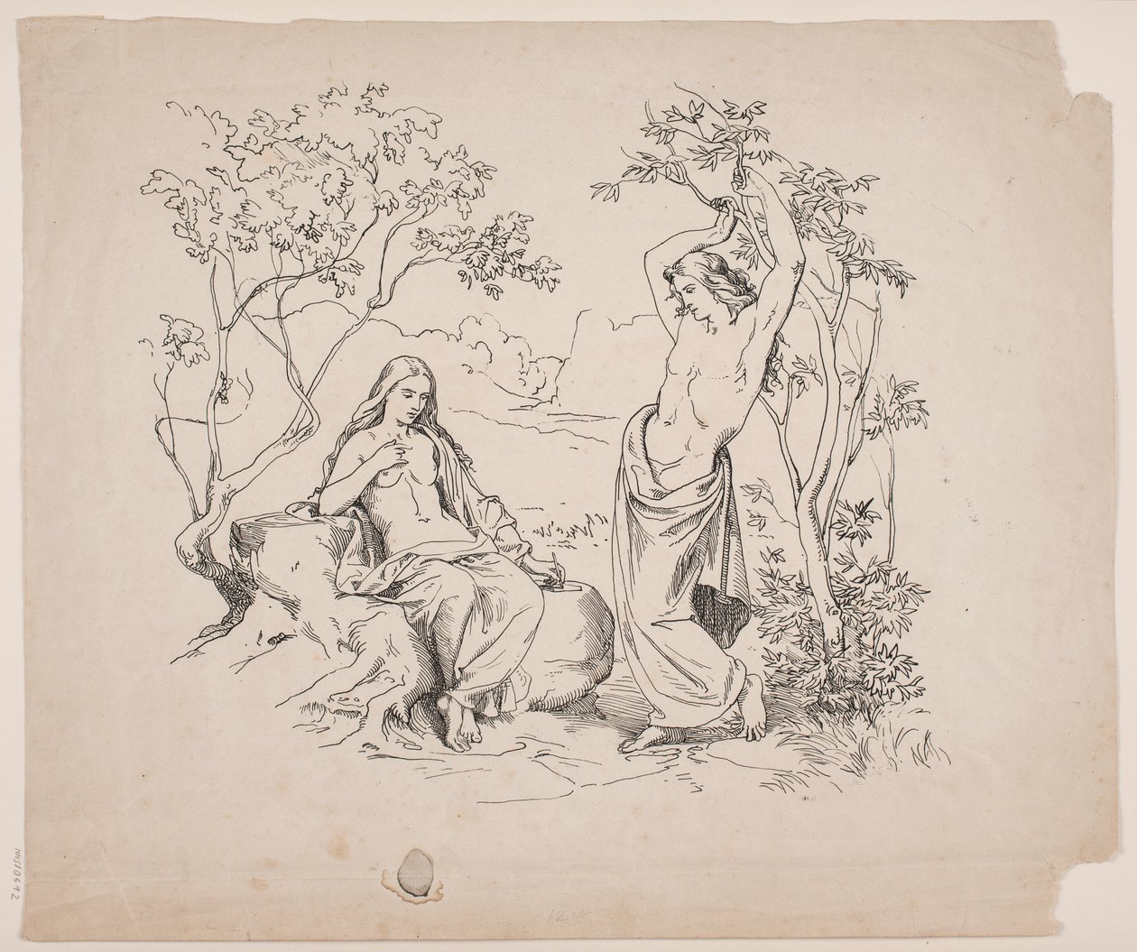 Eine sitzende weibliche und eine stehende männliche Figur von Lorenz Frølich