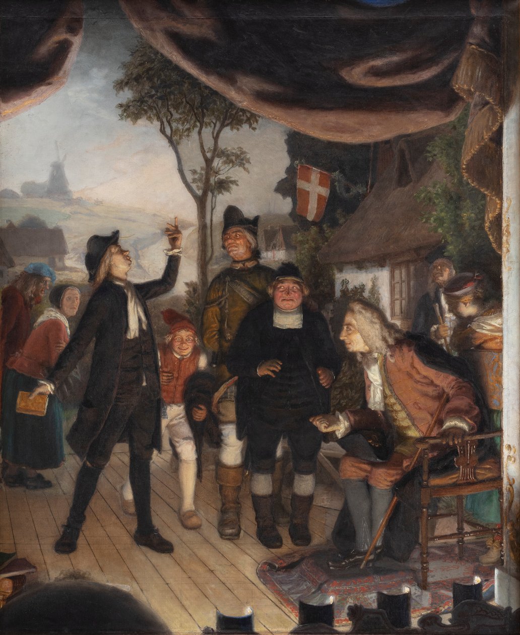 Ludvig Holberg bei der Probe seines Stücks Erasmus Montanus, Akt IV, Szene 2 von Lorenz Frølich