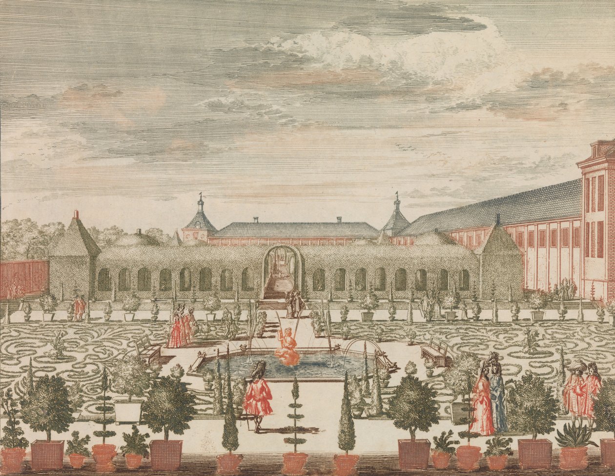 Der Königinnengarten mit dem Grünen Kabinett und der Orangerie, von hinten gesehen von Lorenz Scherm