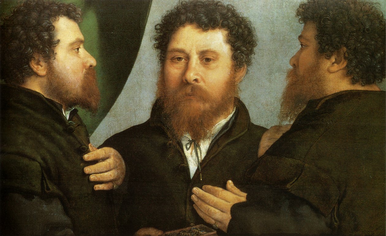 Goldschmied von drei Seiten gesehen von Lorenzo Lotto