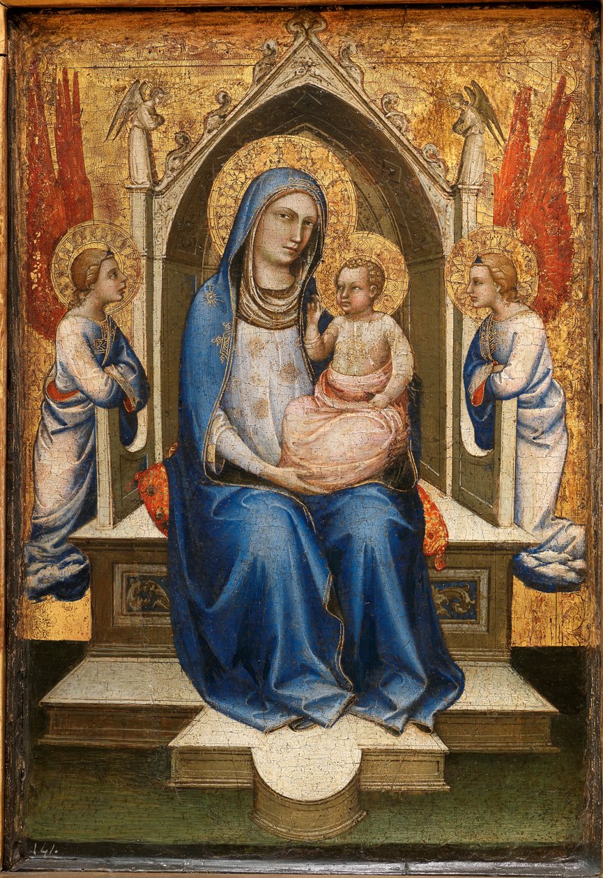 Madonna auf dem Thron zwischen zwei anbetenden Engeln, ca. 1400 von Lorenzo Monaco