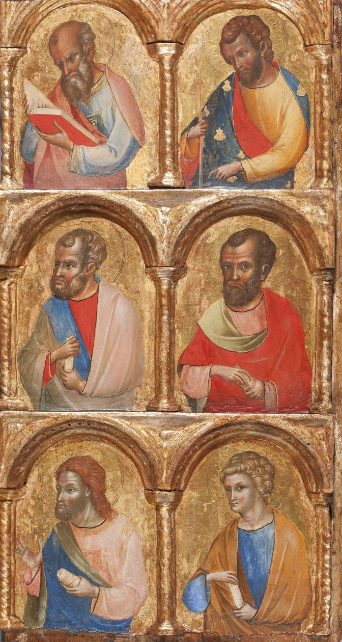 Detail von Madonna mit Kind und Engeln, der Kreuzigung und zwölf Aposteln oder Heiligen von Lorenzo Veneziano