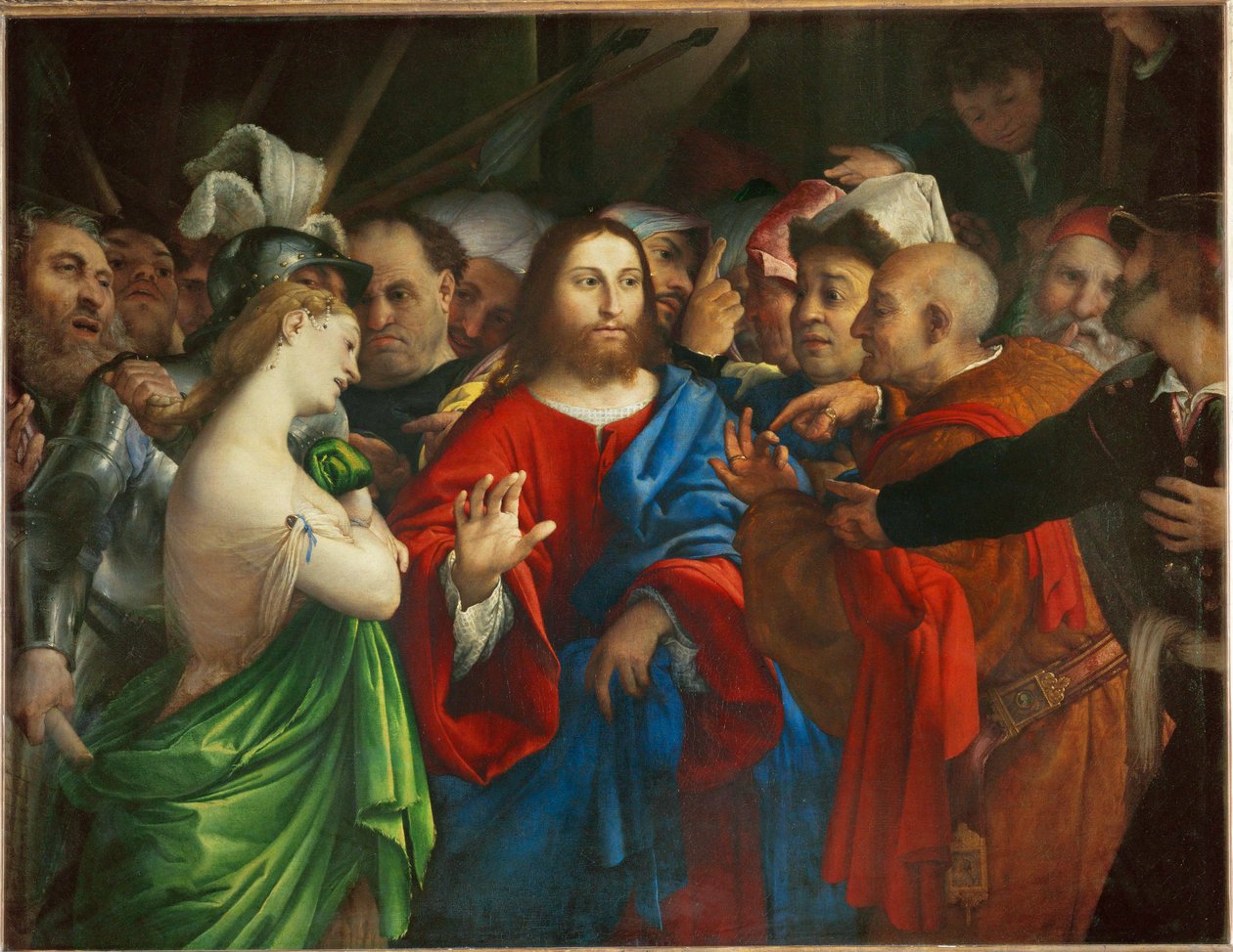 Christus und die Ehebrecherin von Lorenzo (workshop of) Lotto