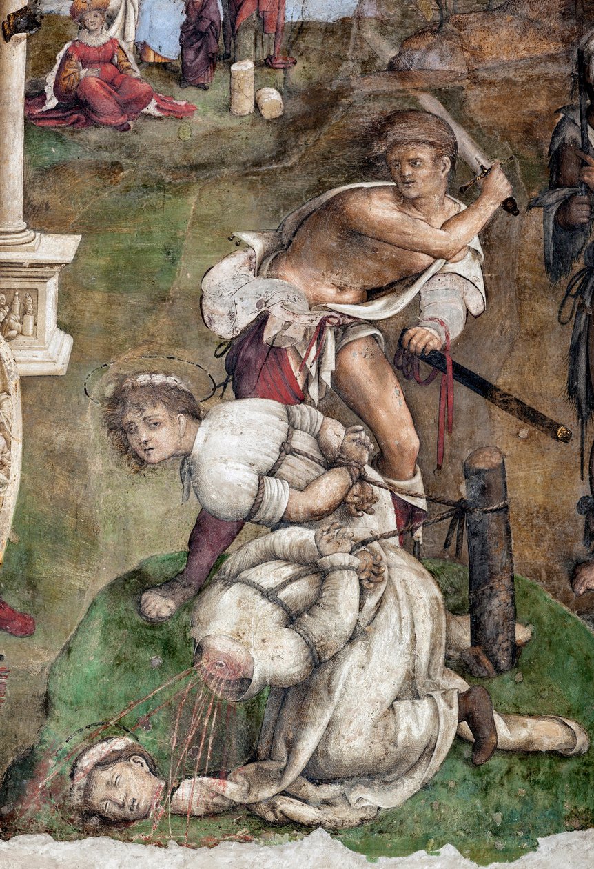 Leben der Hl. Cäcilia: Martyrium von St. Valerian und Tiburtius (Detail) von Lorenzo Costa