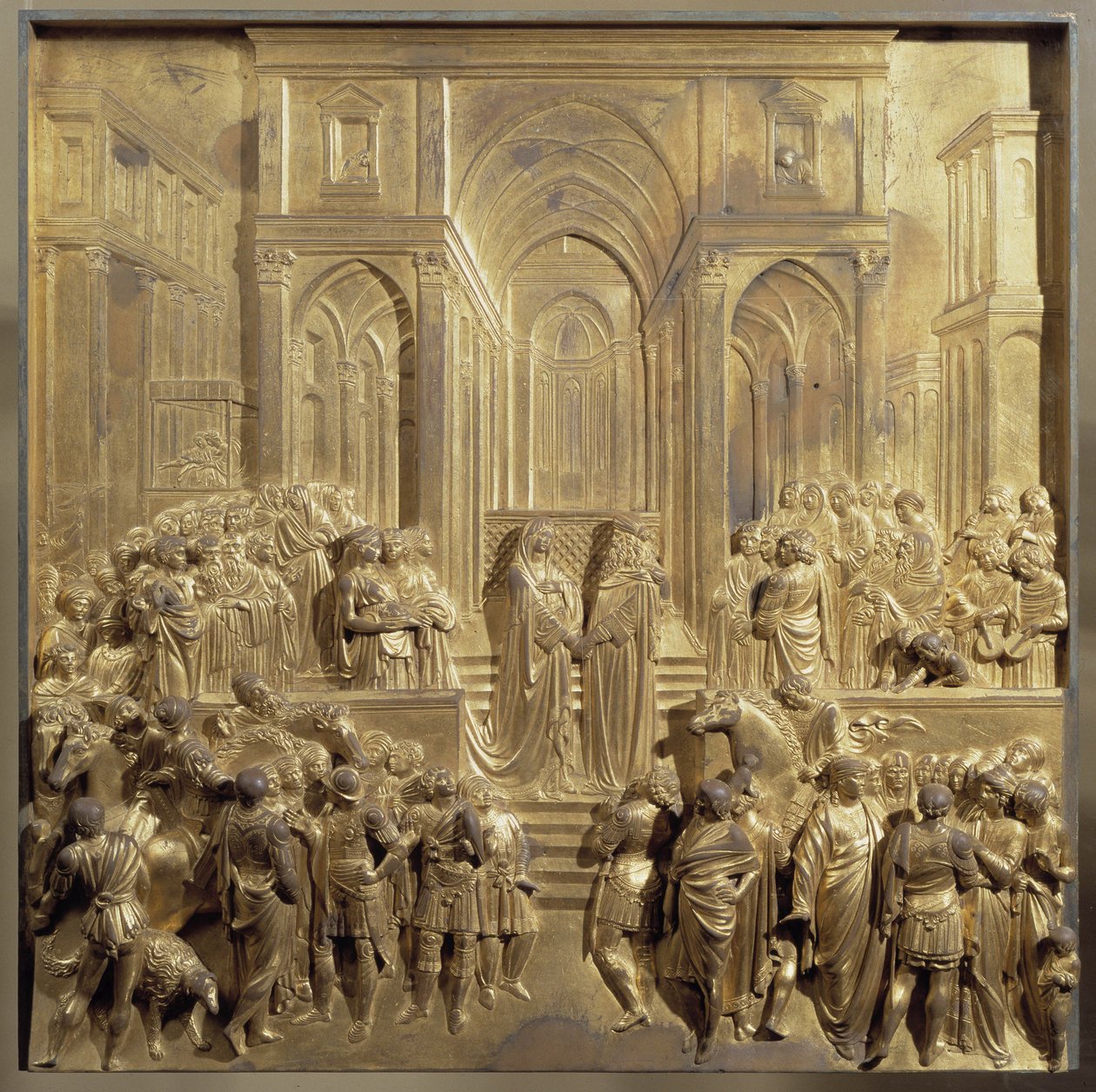 Das Treffen von König Salomo und der Königin von Saba. Originaltafel der Paradiespforte von Lorenzo Ghiberti