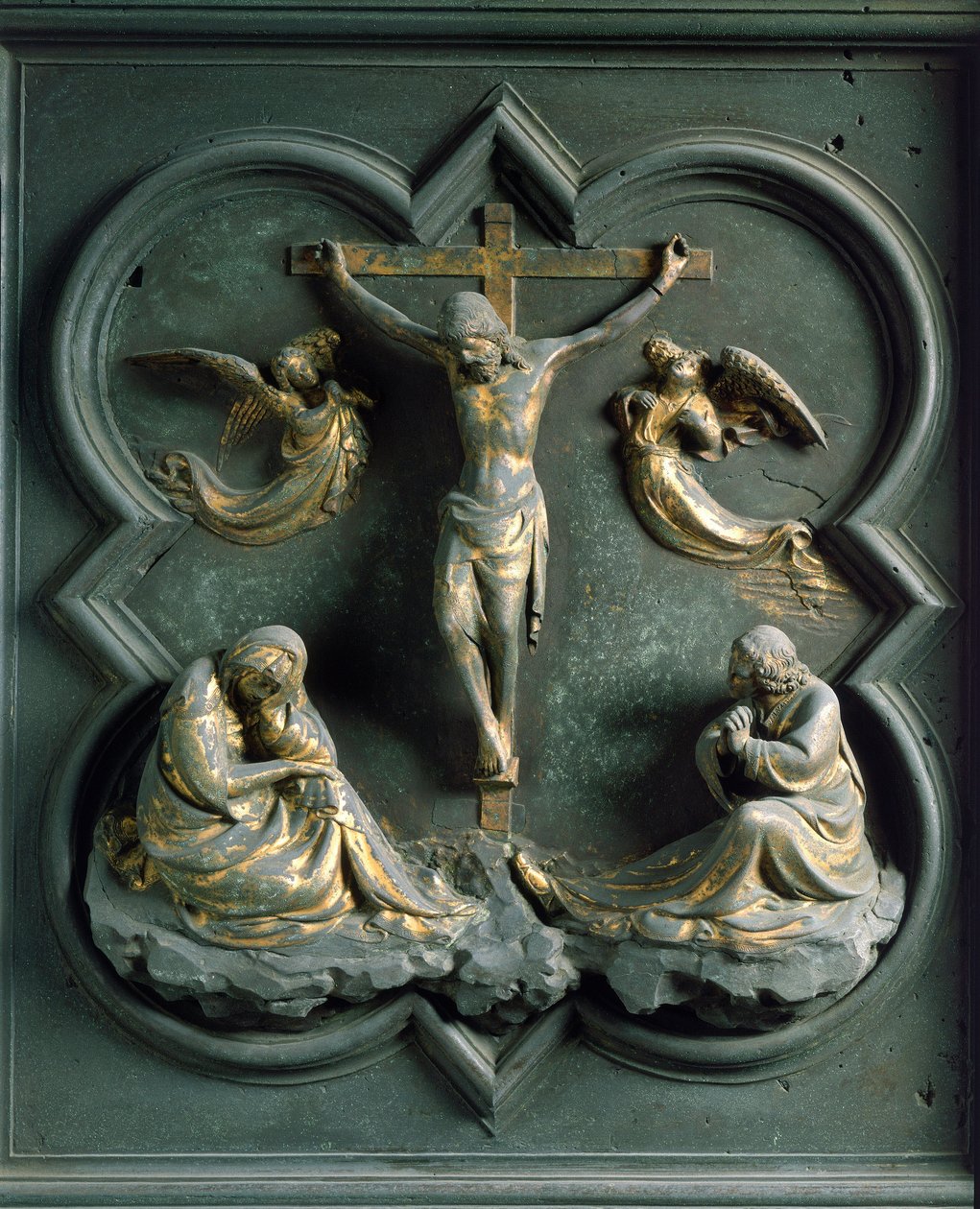 Nordtor (genannt Kreuztor, im Norden), Außendetail: Die Kreuzigung. Bronzeskulptur von Lorenzo Ghiberti von Lorenzo Ghiberti