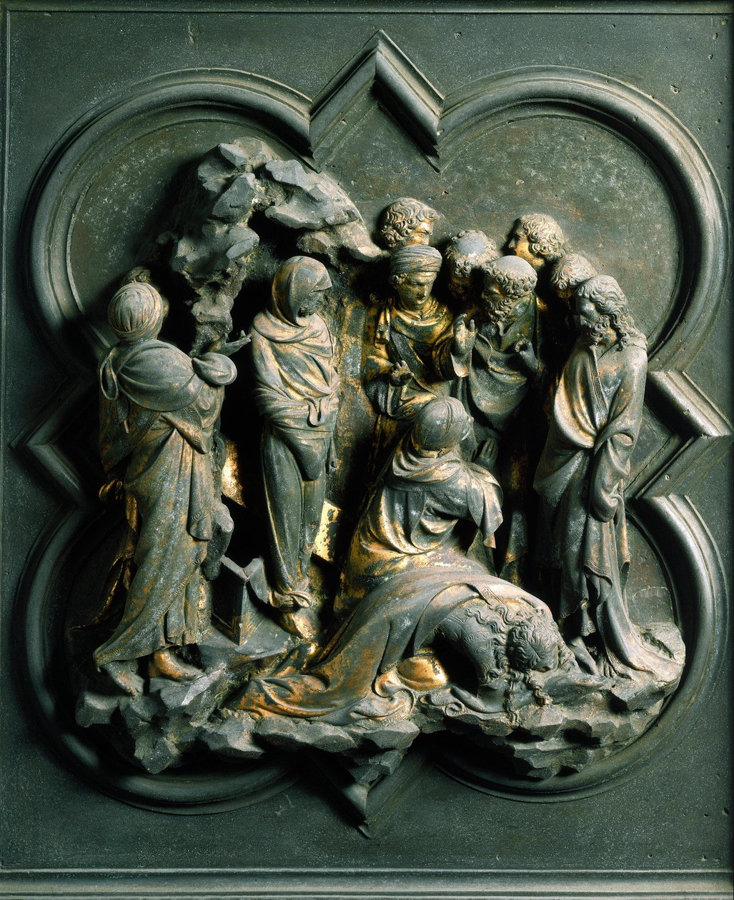 Nordtor, Außendetail: Die Auferweckung des Lazarus. Bronzeplastik von Lorenzo Ghiberti von Lorenzo Ghiberti