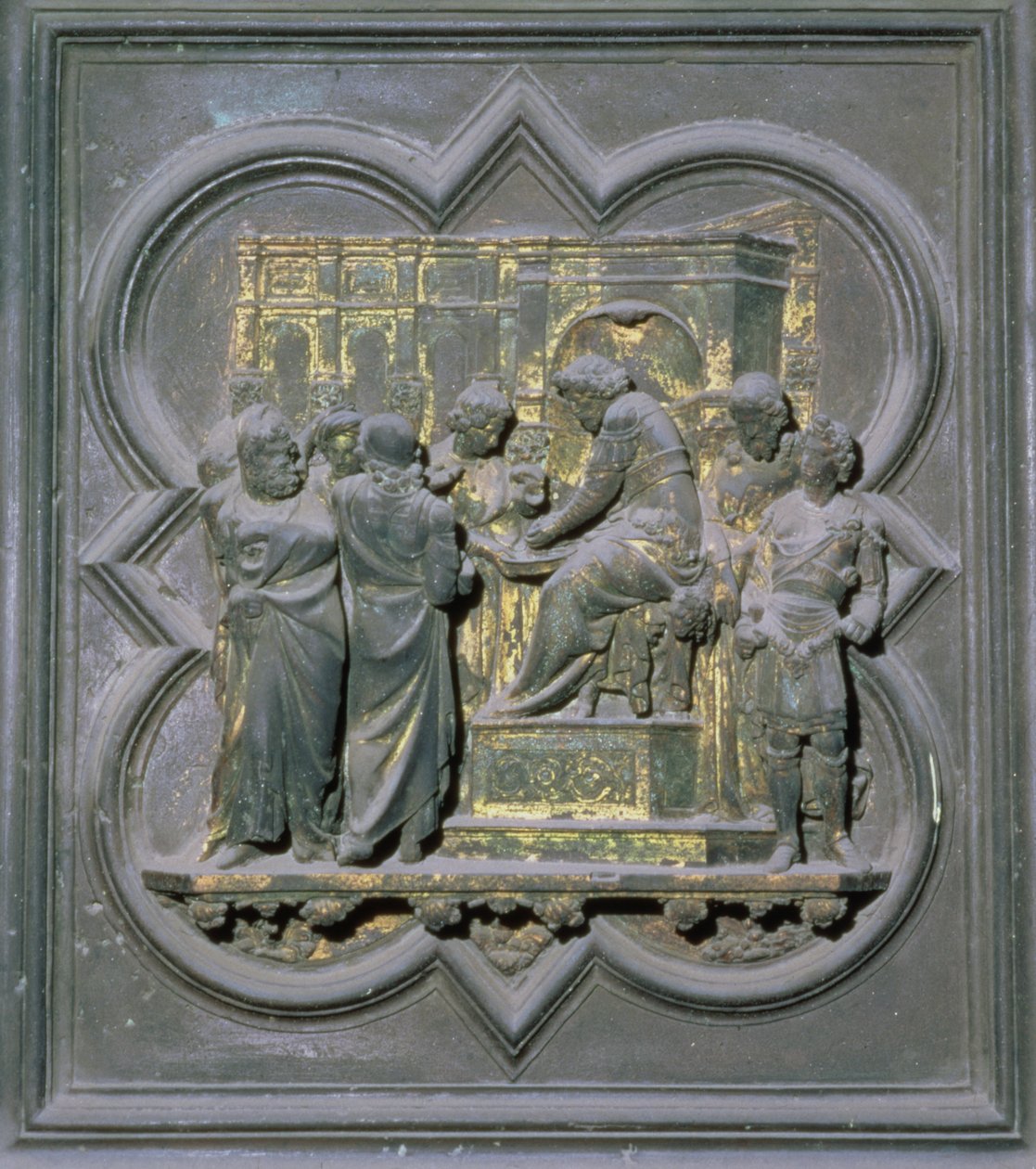 Pontius Pilatus wäscht seine Hände vor Christus, sechzehntes Panel der Nordtüren des Baptisteriums von San Giovanni, 1403-24 von Lorenzo Ghiberti
