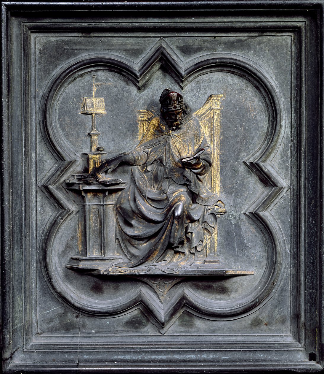 St. Ambrosius, Tafel E der Nordtüren des Baptisteriums von San Giovanni, 1403-24 von Lorenzo Ghiberti