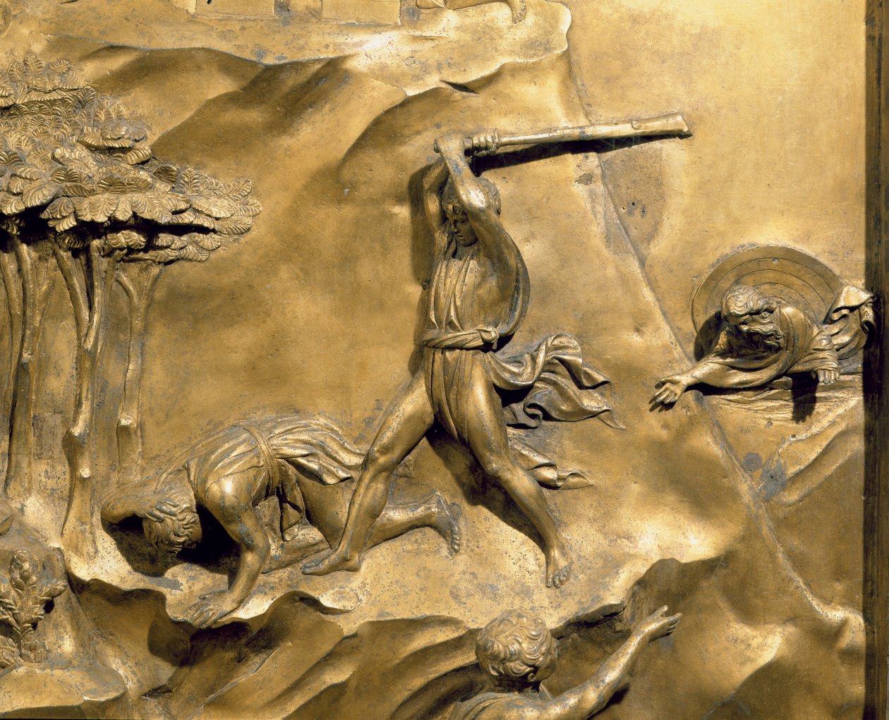 Die Geschichte von Kain und Abel, Detail der Tötung von Abel, Originaltafel der Osttüren des Baptisteriums, 1425-52 (nach Restaurierung) von Lorenzo Ghiberti