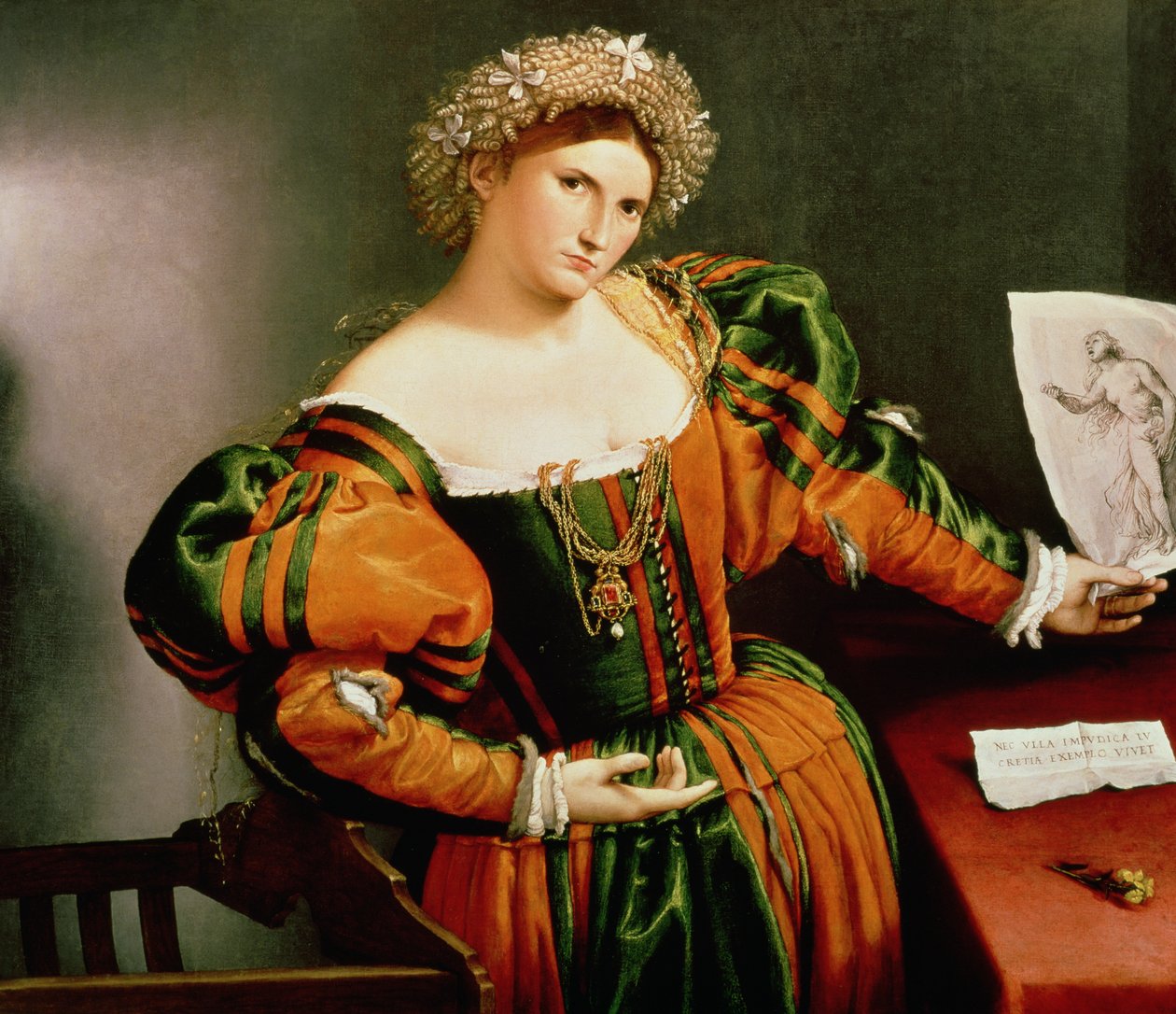 Eine Dame mit einer Zeichnung von Lucretia von Lorenzo Lotto