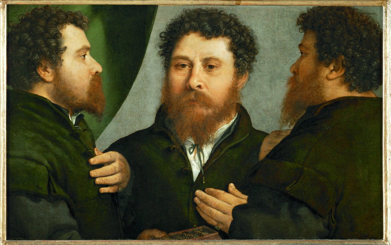 Porträt eines Goldschmieds in drei Ansichten von Lorenzo Lotto