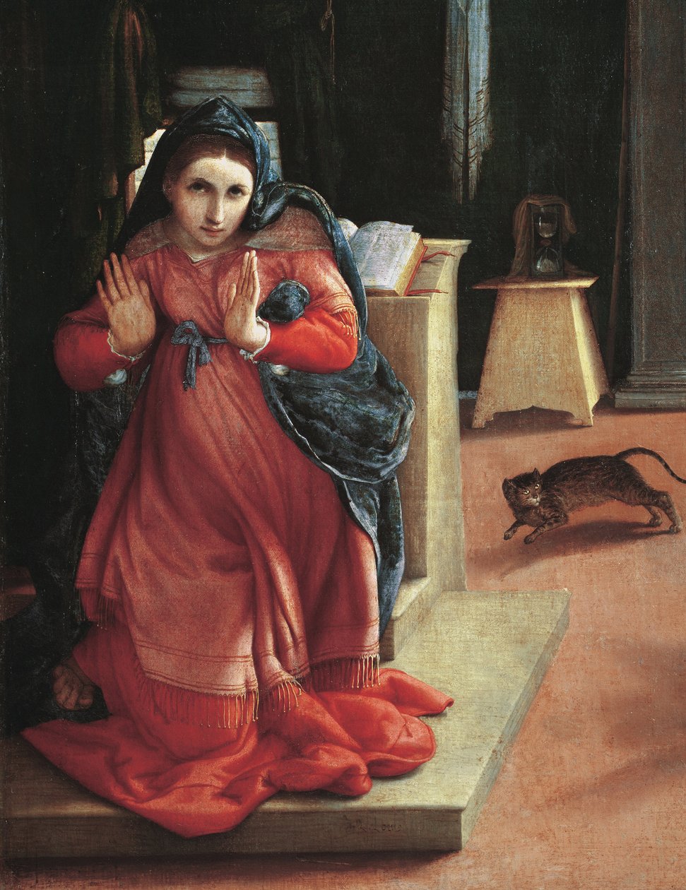 Die Verkündigung (Detail) Gemälde von Lorenzo Lotto (1480-1556) 1535 Pinacoteca Civica, Recanati, Italien von Lorenzo Lotto