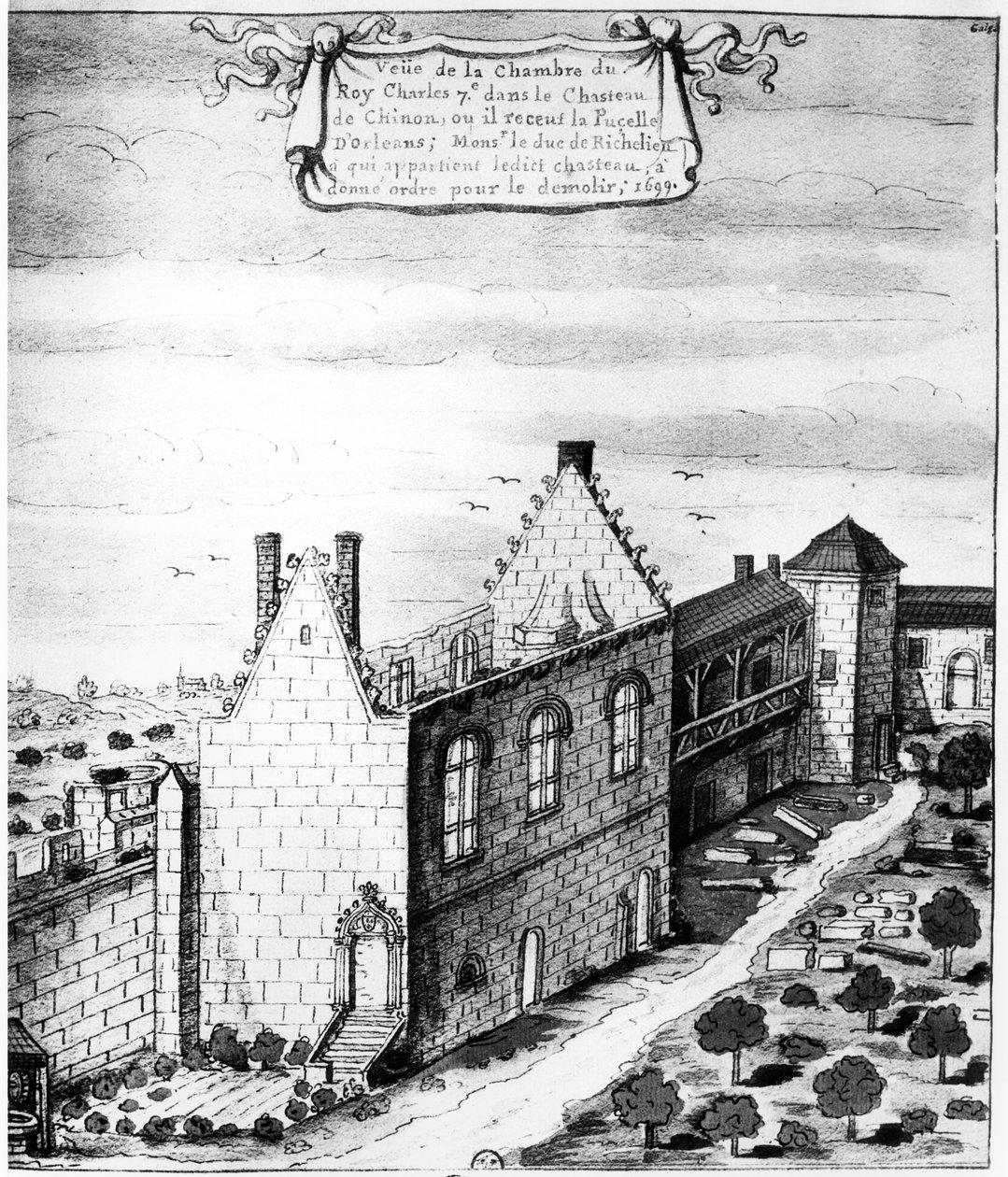 Ansicht der Kammer im Schloss von Chinon, wo König Karl VII. von Frankreich Jeanne d