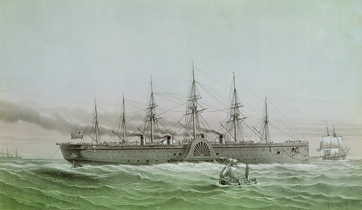 Das Große Östliche verlegt ein elektrisches Kabel zwischen Europa und Amerika, 1858 von Louis Le Breton