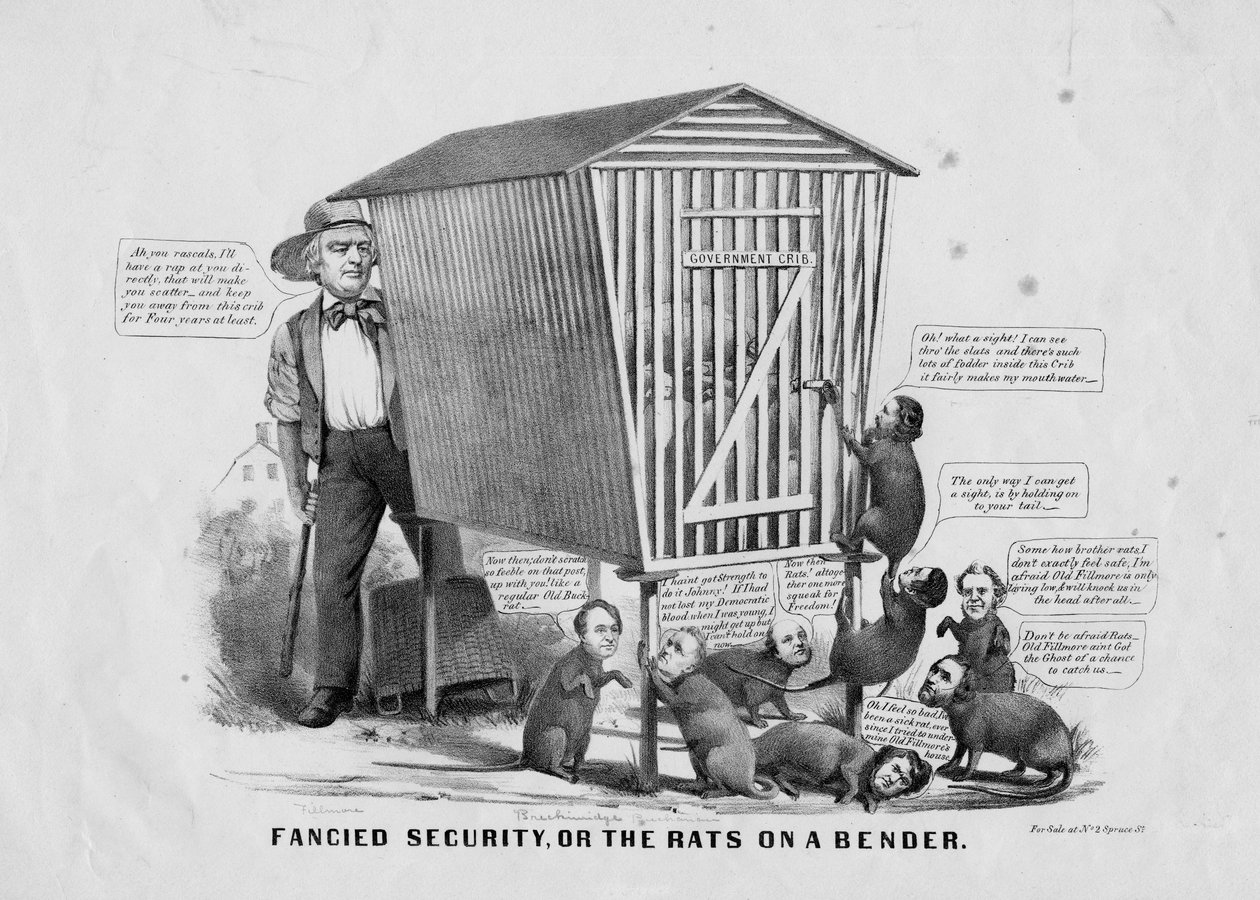 Eingebildete Sicherheit, oder, Die Ratten auf einem Bender, veröffentlicht von Currier und Ives, New York, ca. 1856 von Louis Maurer