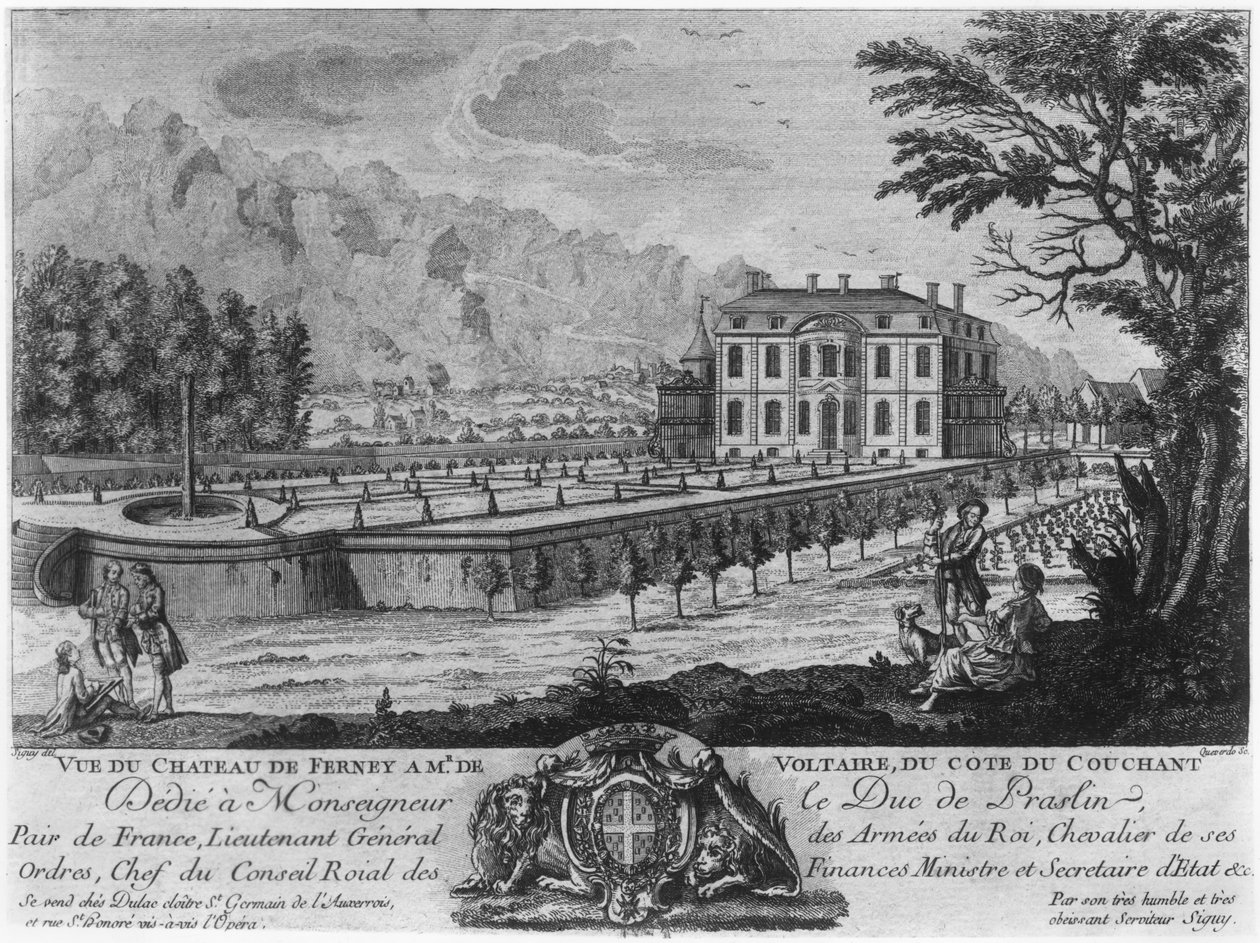 Voltaires Haus in Ferney, Westseite, graviert von Francois, Maria, Isidore Queverdo (1748-97) von Louis Signy