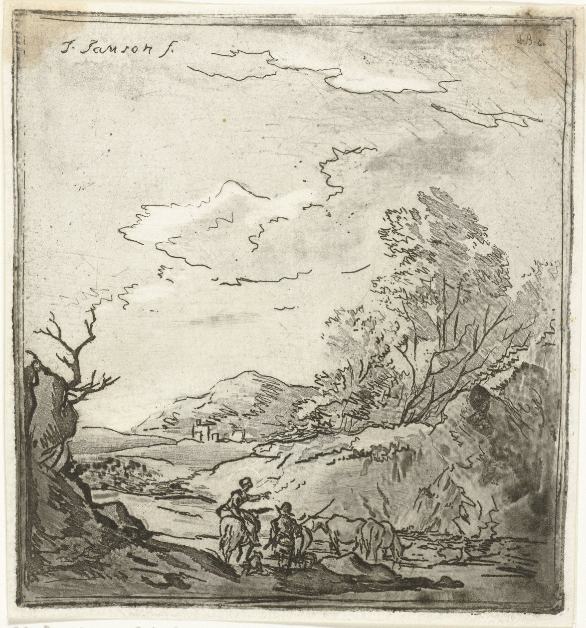 Landschaft mit Reiter und Hirte von Louis Bernard Coclers