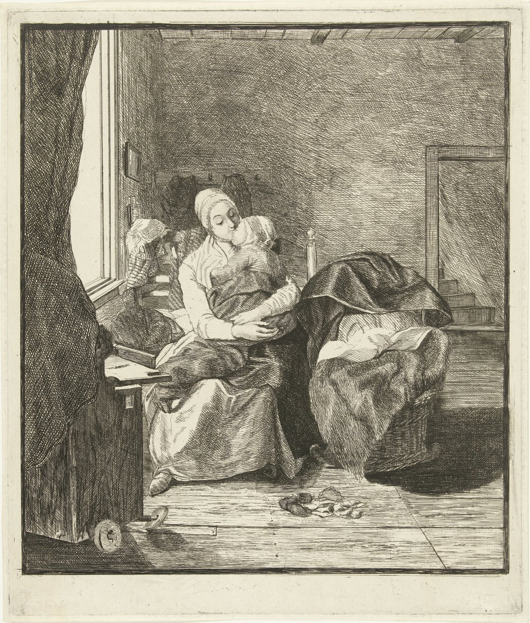 Mutter mit schlafendem Kind am Fenster von Louis Bernard Coclers