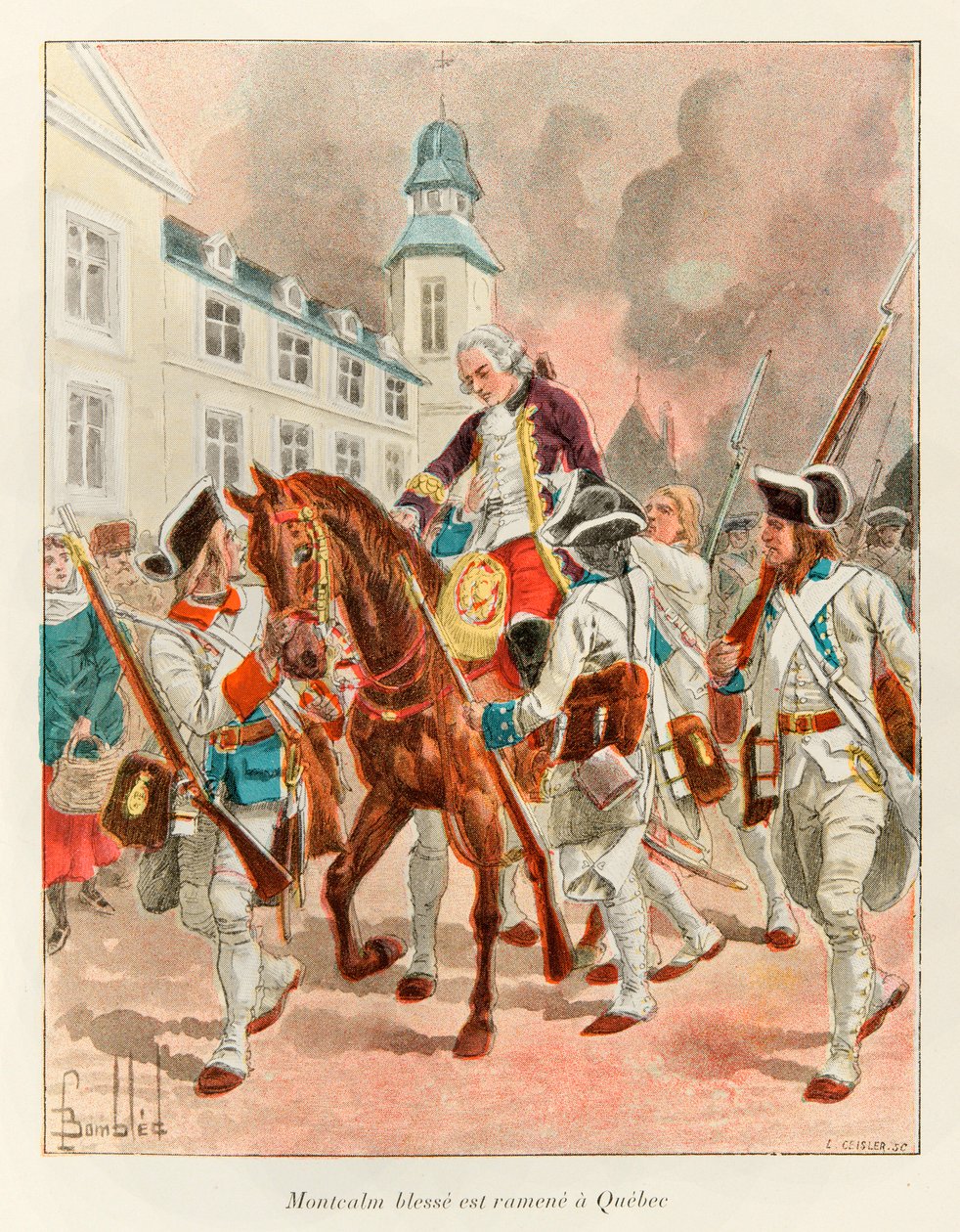 Bombled Louis (1862 - 1927); General Louis Joseph (Louis-Joseph) de Montcalm (1712-1759) wurde nach der Schlacht auf den Ebenen von Abraham am 13. September nach Quebec zurückgebracht von Louis Charles Bombled