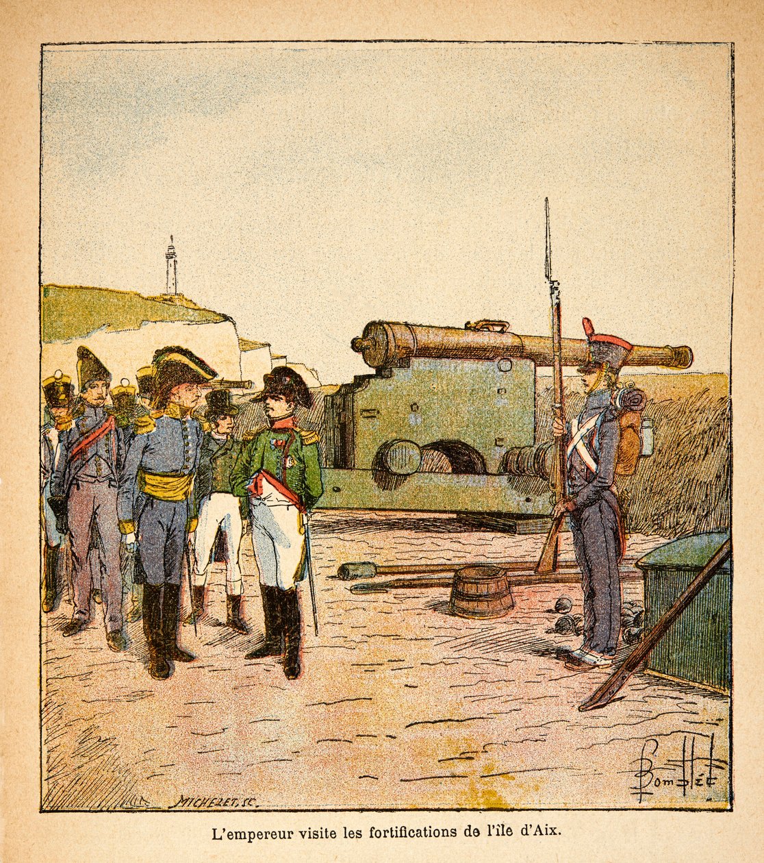 Illustration von Louis Bombled (1862-1927) aus dem Buch „Das Memorial von St. Helena“ von Graf Emmanuel de Las Cases (1766-1842): Kaiser Napoleon besucht die Befestigungen der Insel Aix nach seiner Abdankung von Louis Charles Bombled