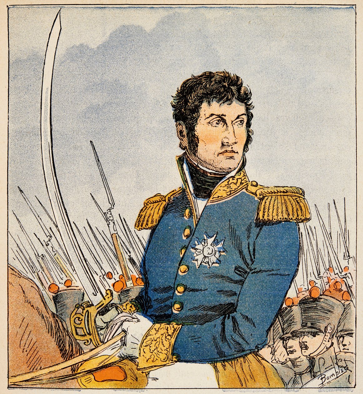 Illustration von Louis Bombled aus dem Buch „Das Memorial von Saint Helene“ von Graf Emmanuel de Las Cases: Porträt von Marschall Jean Lannes, Herzog von Montebello, Private Sammlung von Louis Charles Bombled