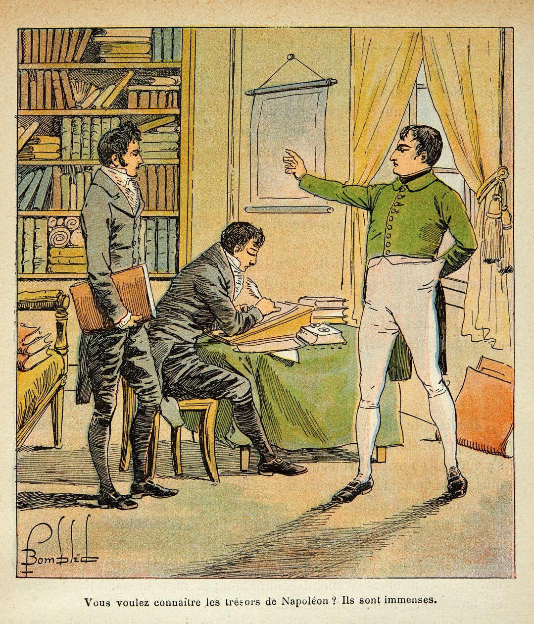 Illustration von Louis Bombled (1862-1927) aus dem Buch „Das Memorial von St. Helena“ von Graf Emmanuel de Las Cases (1766-1842): Napoleon diktiert seine Memoiren an Las Cases von Louis Charles Bombled