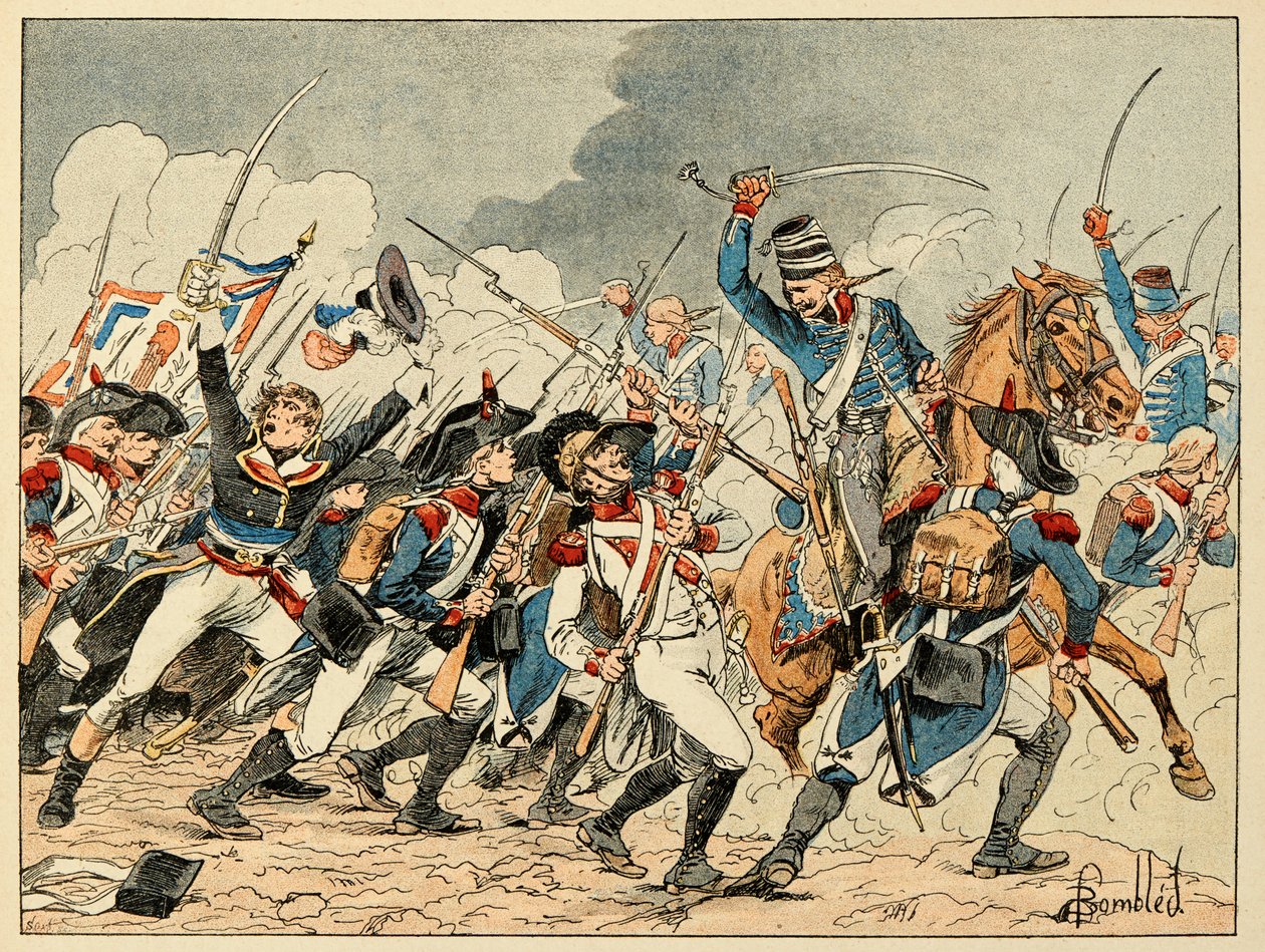 Illustration aus dem Buch „Die Helden des Jahrhunderts“, anekdotische Erzählungen von Dick de Lonlay, illustriert von Louis Bombled von Louis Charles Bombled
