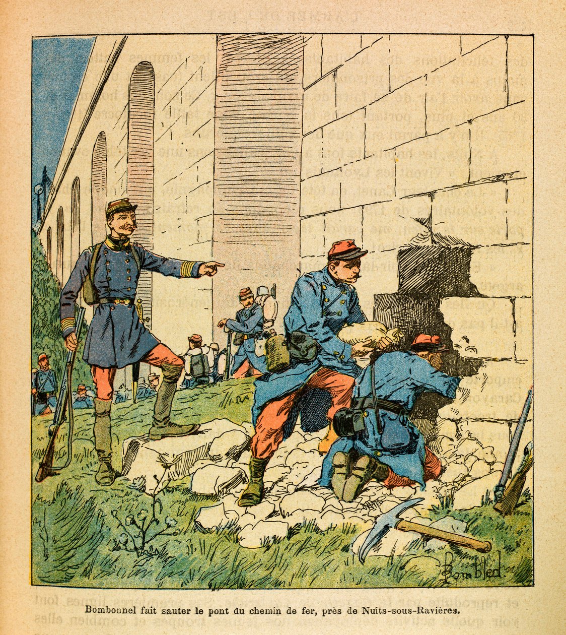 Die östliche Armee: Bombonnel und seine Freischärler sprengen die Brücke von Armançon bei Nuits-sous-Ravières der Eisenbahnlinie von Dijon nach Paris von Louis Charles Bombled