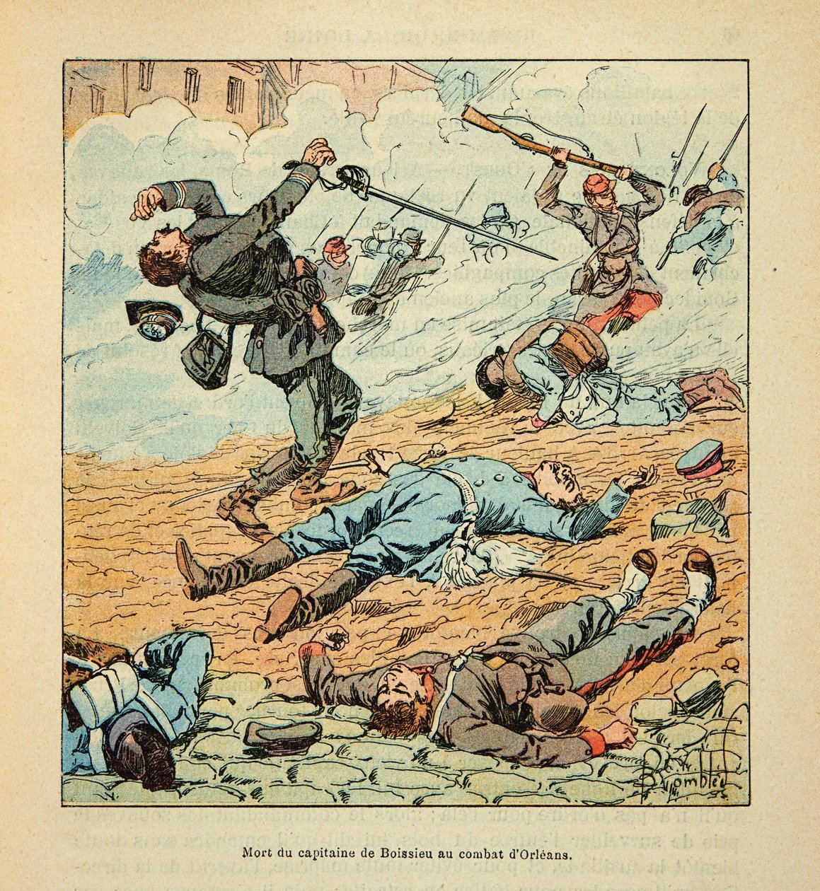 Die Armee der Loire von Eugene Sergent, illustriert von Louis Bombled (Deutsch-Französischer Krieg; Feldzug von 1870-1871): Tod von Hauptmann De Boissieu während der Kämpfe von Orléans am 11. Oktober 1870 von Louis Charles Bombled