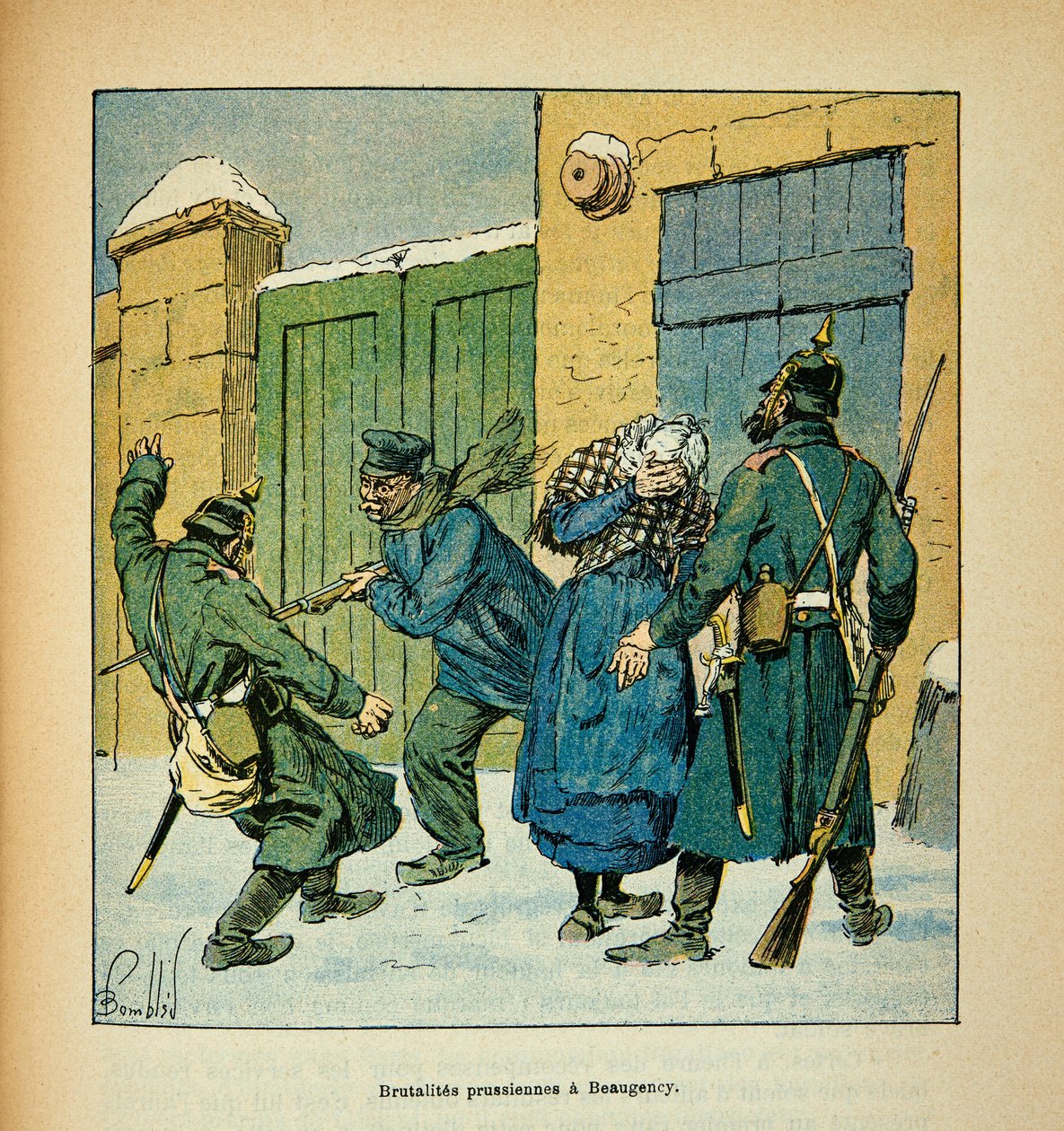 Die Armee der Loire von Eugene Sergent, genannt Grenest, illustriert von Louis Bombled (Französisch-Deutscher Krieg; Feldzug von 1870-1871): In Beaugency verteidigen sich die Einwohner gegen die preußischen Brutalitäten im Dezember 1870 von Louis Charles Bombled