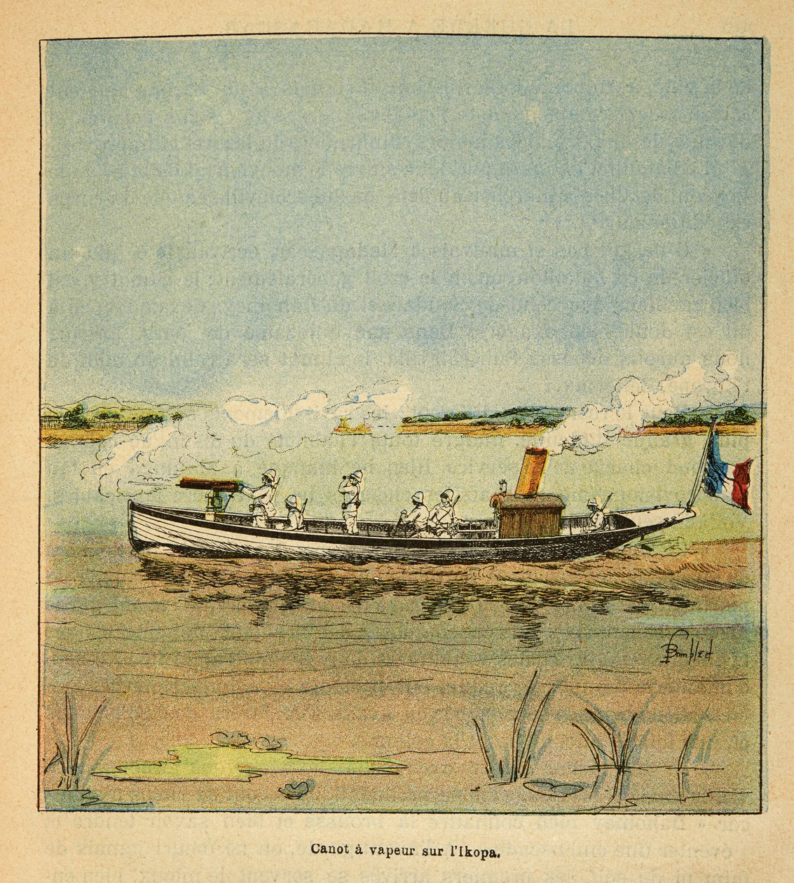 Der Krieg in Madagaskar - Anekdotische Geschichte der französischen Expeditionen von 1885-1895 von Henri Galli dit Galllichet (1854-1922), illustriert von Louis Bombled (1862-1927): Französische Kanoniere auf dem Ikopa-Fluss in Madagaskar im Jahr 1895, Pri von Louis Charles Bombled