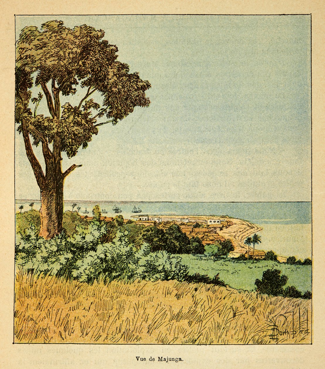 Der Krieg in Madagaskar - Anekdotische Geschichte der französischen Expeditionen von 1885-1895 von Henri Galli dit Galllichet, illustriert von Louis Bombled: Blick auf die Stadt Majunga im 19. Jahrhundert von Louis Charles Bombled