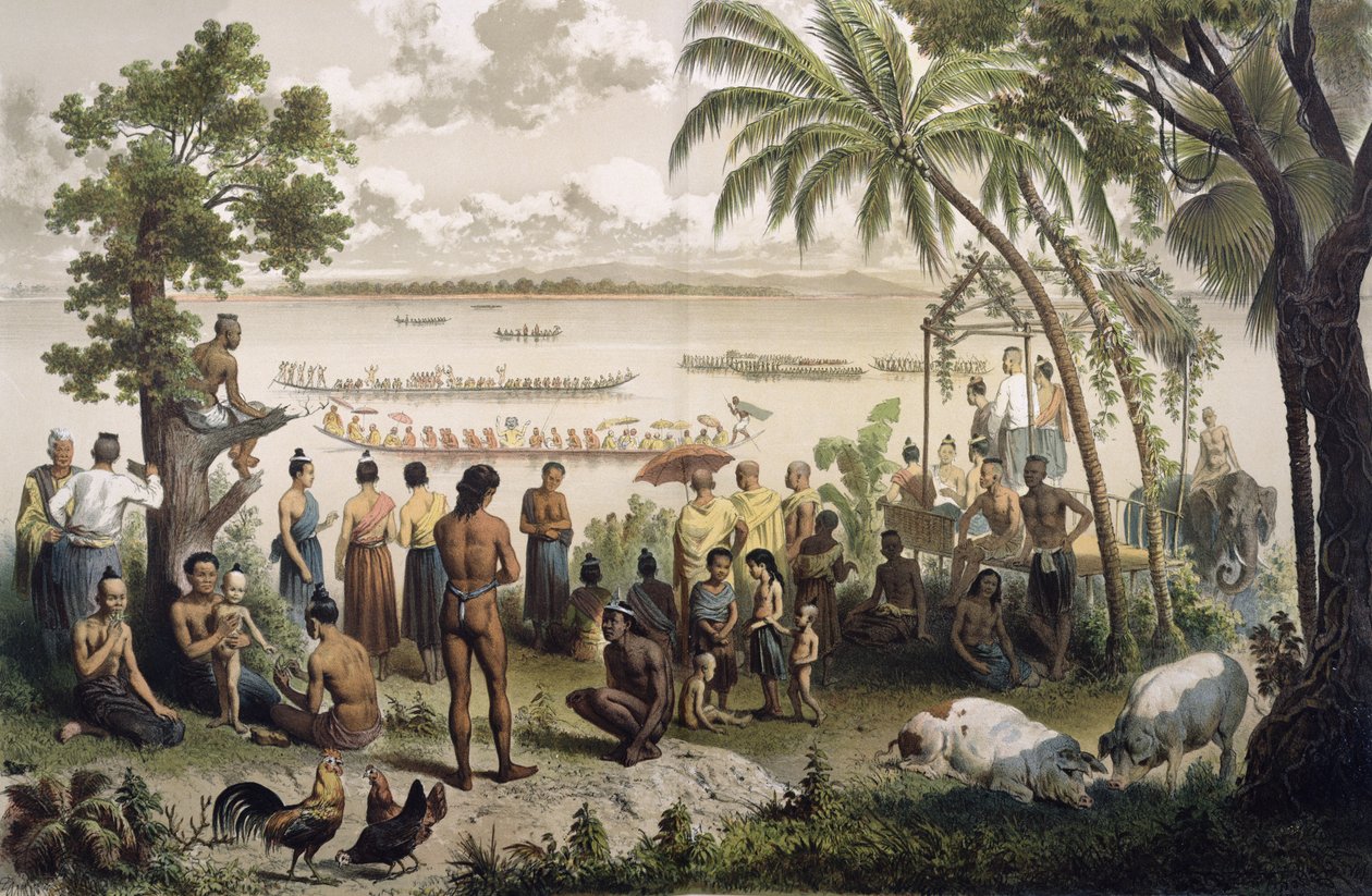 Pirogenrennen auf dem Bassac-Fluss, aus 