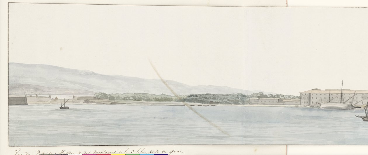 Ansicht des Hafens von Messina und der Berge von Kalabrien vom Kai von Louis Ducros