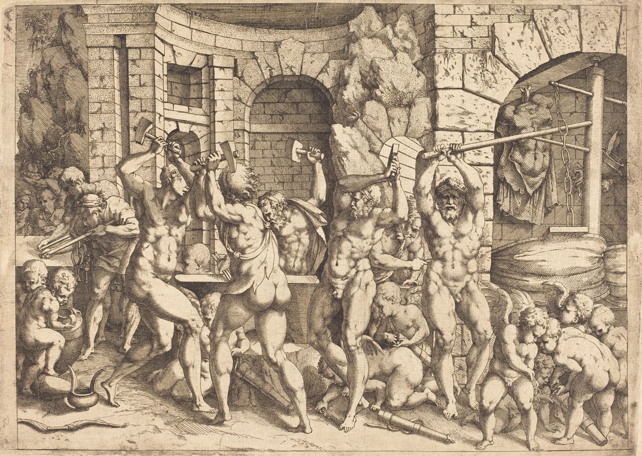 Die Schmiede des Vulkan von Louis Elle I after Francesco Primaticcio