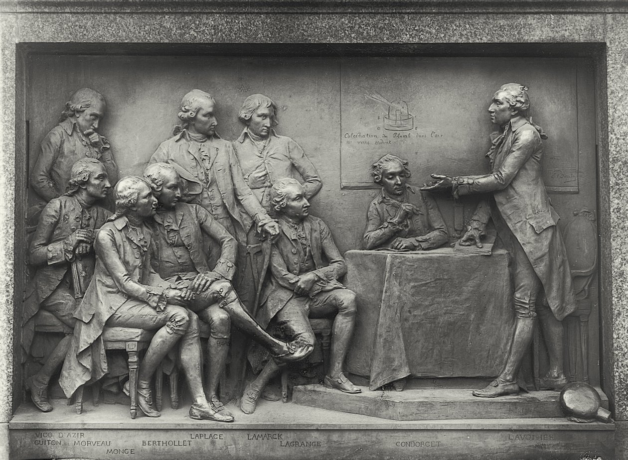 Antoine Laurent Lavoisier (1743-94) erklärt seinen Kollegen seine Analyse der Luft von Louis Ernest Barrias