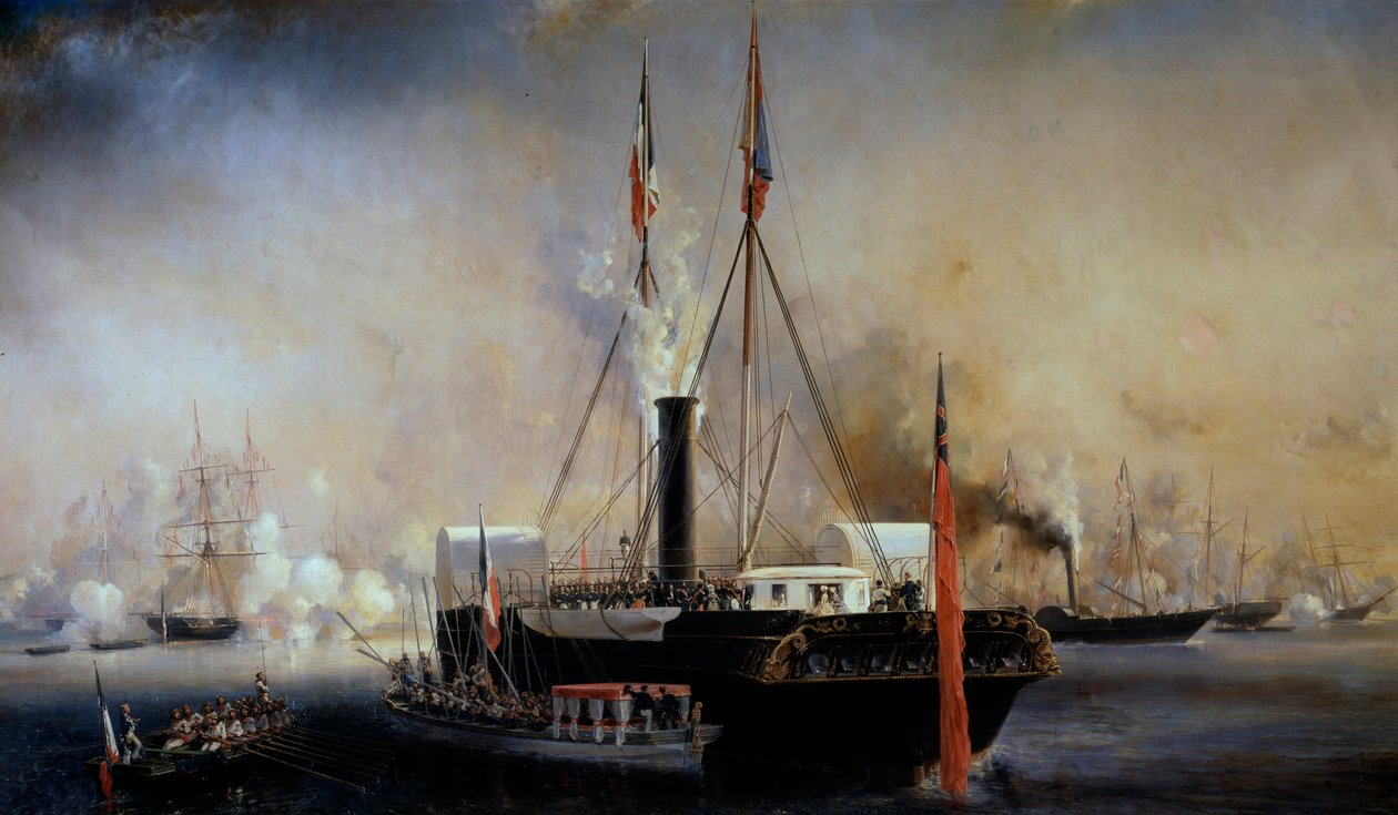König Louis Philippe I. und die Königin der Franzosen treffen Königin Victoria und Prinz Albert, die am 2. September in Treport angekommen sind von Louis Eugene Gabriel Isabey